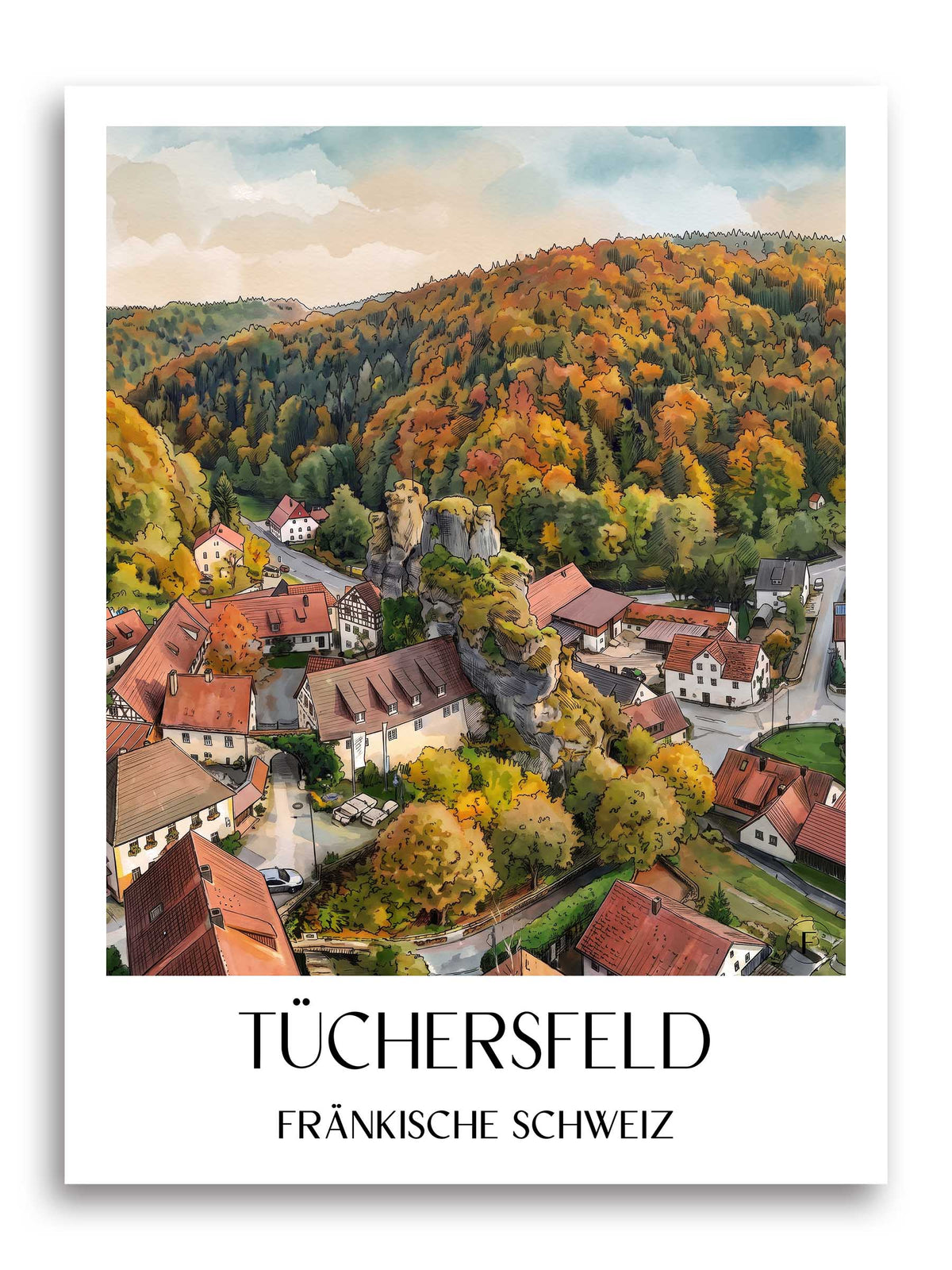 tüchersfeld-fränkische-schweiz-deutschland-poster-aquarell
