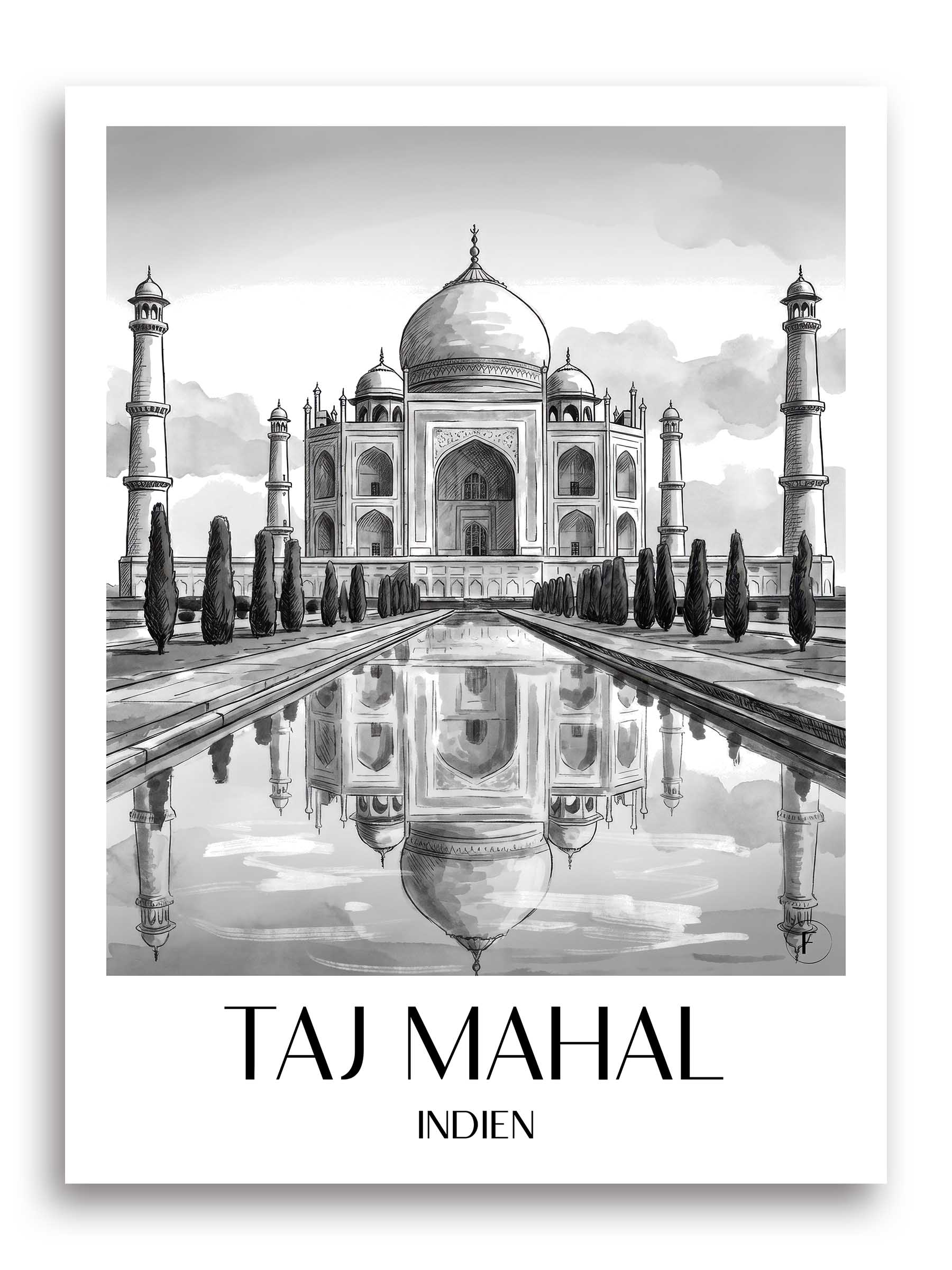 taj-mahal-indien-poster-aquarell-schwarz-weiss