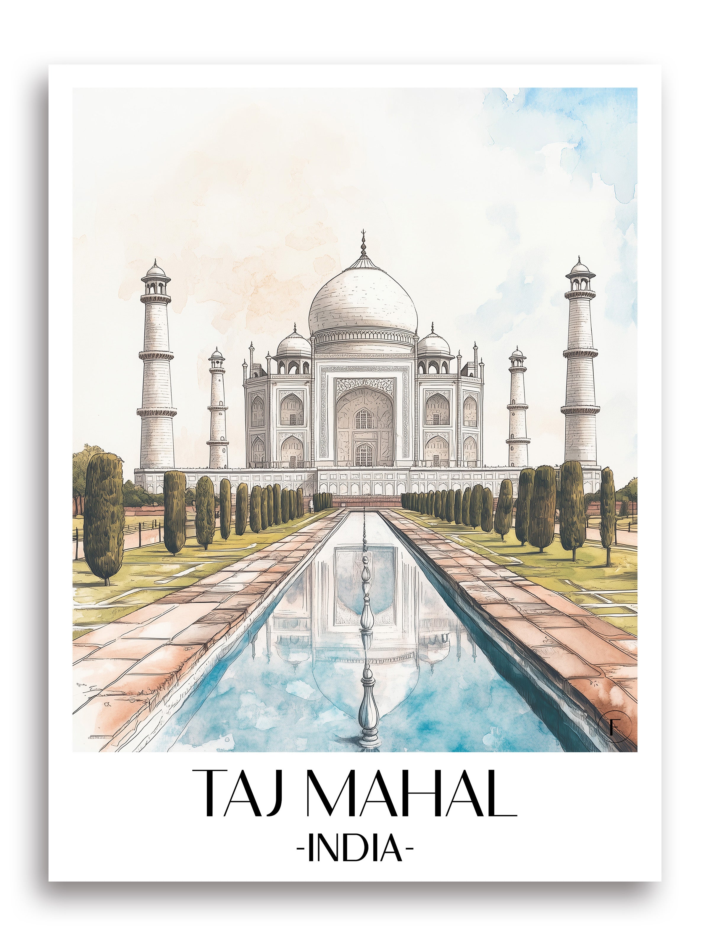 Taj Mahal Poster -  Indien Kunstdruck - Aquarell von A4 bis A1 - favplace