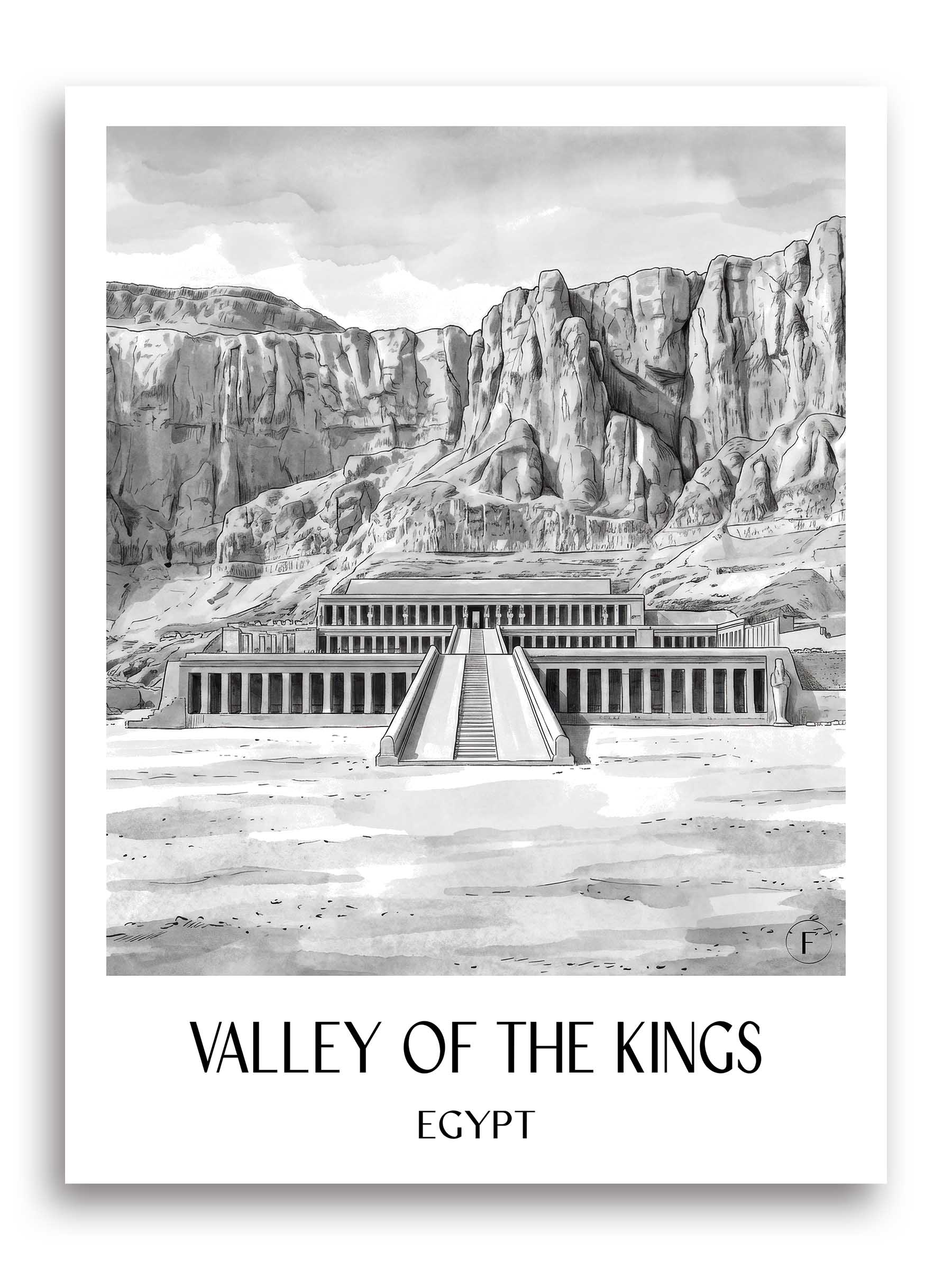Tal der Könige Poster - - Ägypten Kunstdruck - Aquarell Schwarz-Weiß von A4 bis A1 - favplace