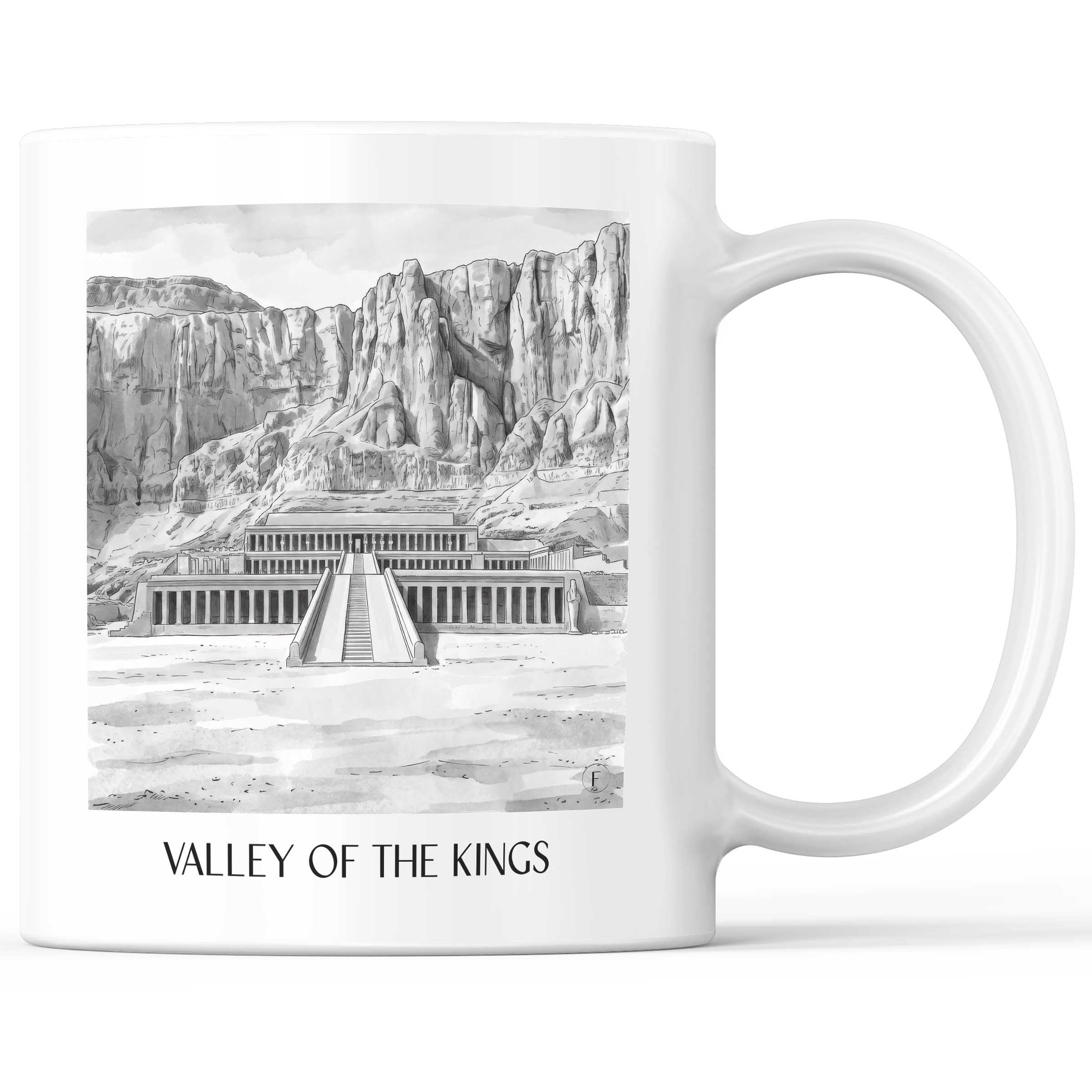 Tal der Könige - Ägypten Becher - Kaffeetasse im Aquarell Schwarz-Weiß Stil - favplace