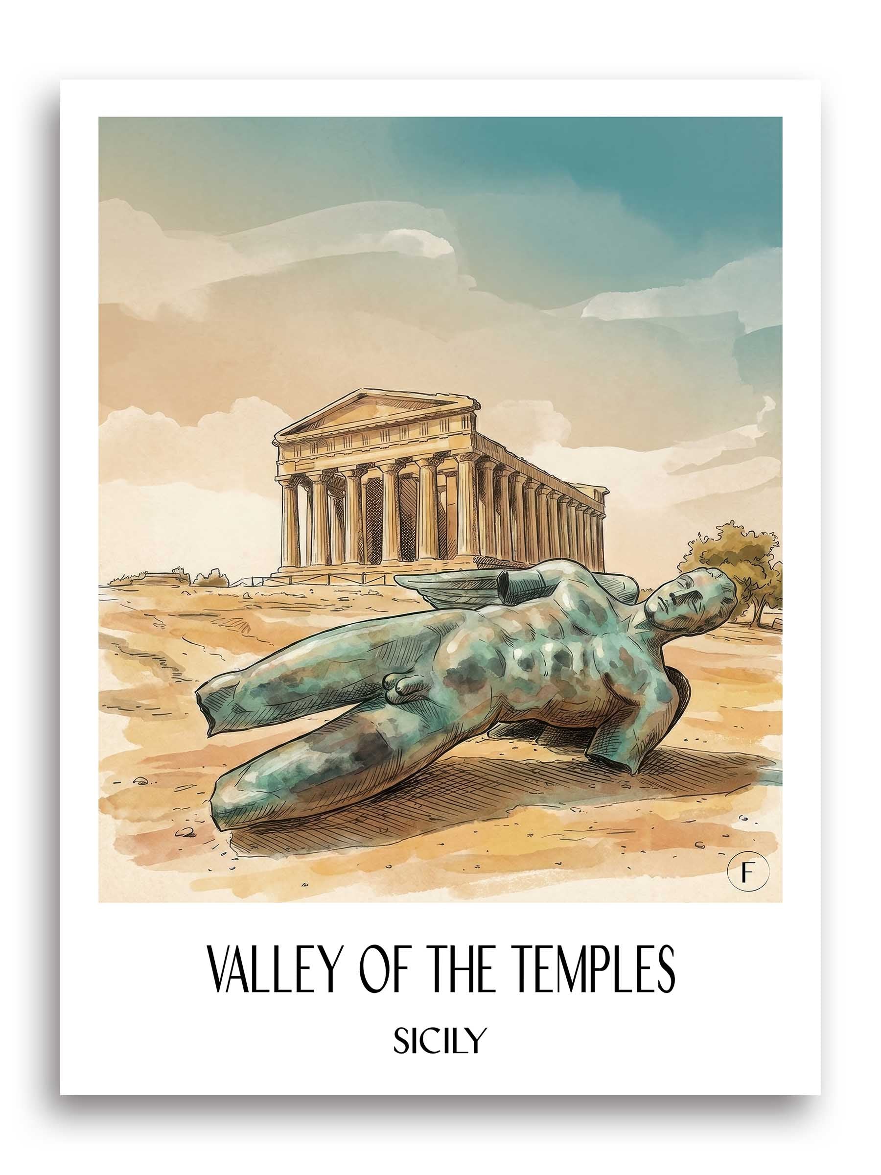 Tal der Tempel Poster - Sizilien - Italien Kunstdruck - Aquarell von A4 bis A1 - favplace