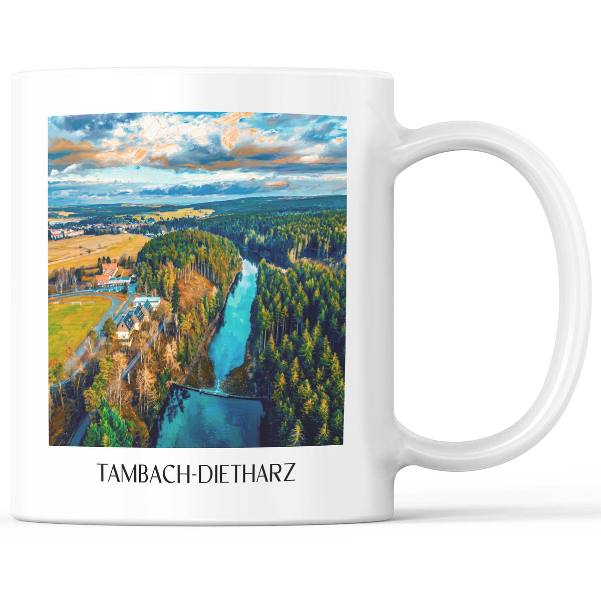 Tambach-Dietharz Kaffeebecher - Thüringer Wald - Deutschland Becher - Kaffeetasse im Ölgemälde Stil