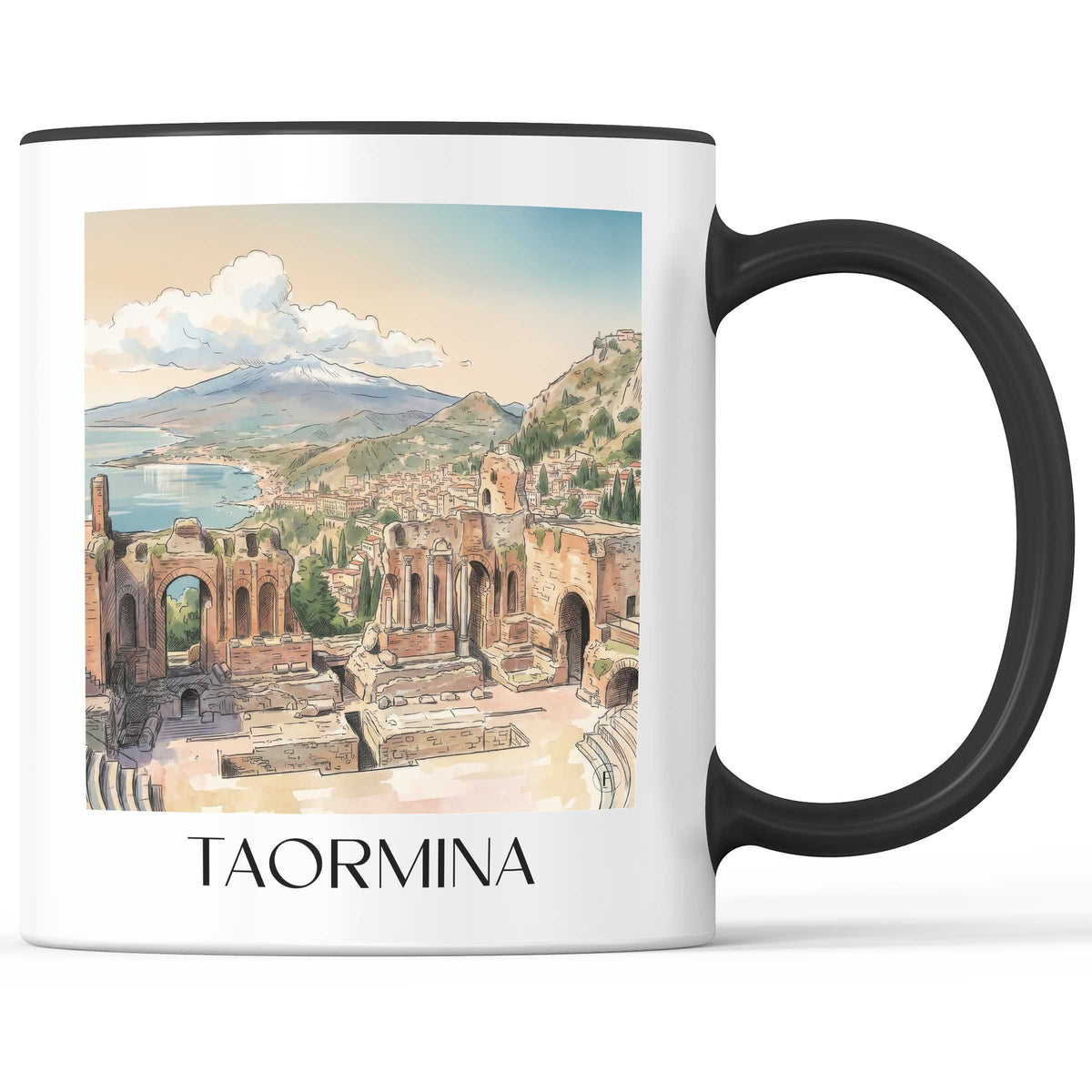Taormina Kaffeebecher - Sizilien - Italien Becher - Kaffeetasse im Aquarell Stil - favplace