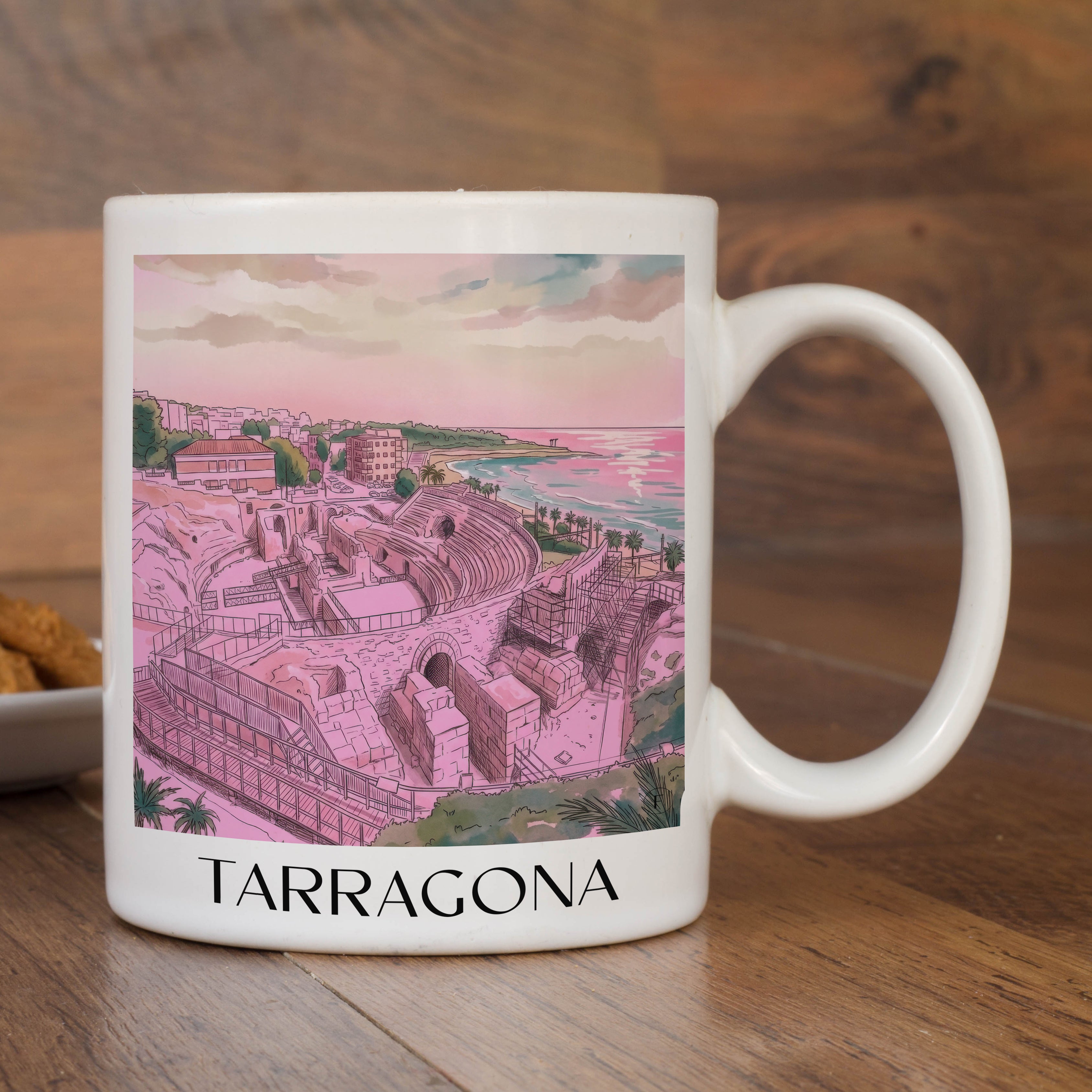 tarragona-spanien-spanien-kaffeebecher-aquarell-pink-rosa