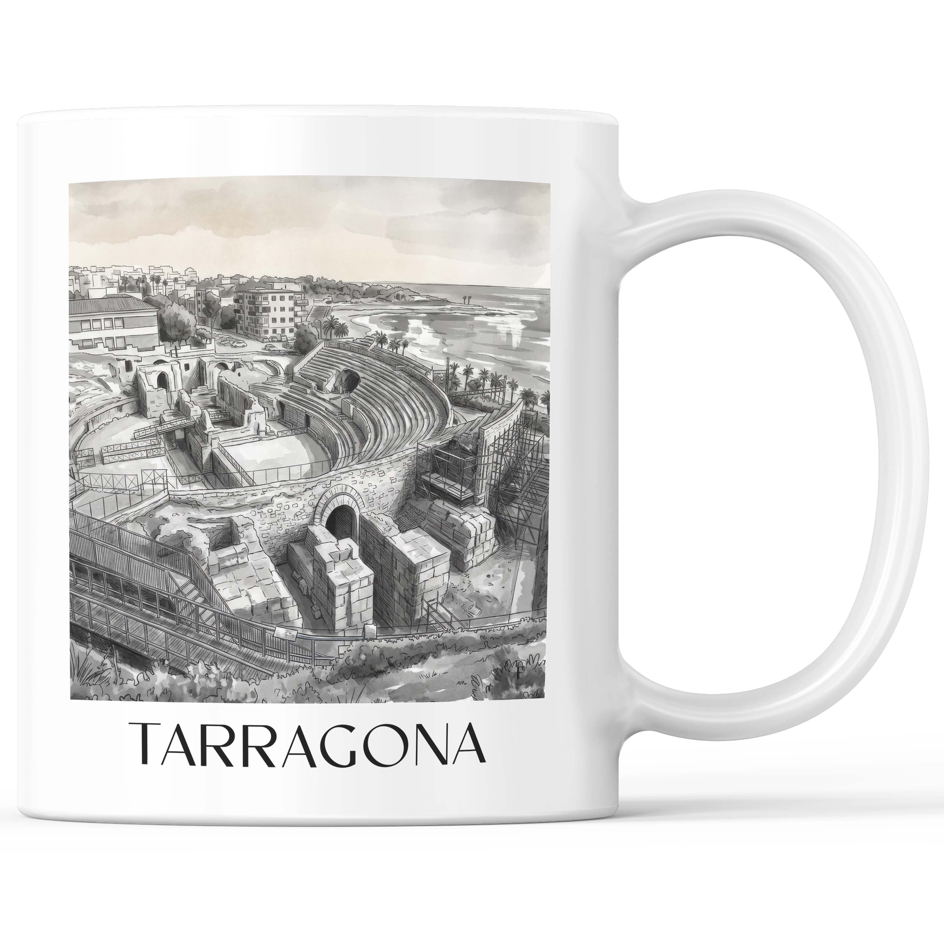 Tarragona Kaffeebecher - Spanien - Spanien Becher - Kaffeetasse im Aquarell Schwarz-Weiß Stil - favplace