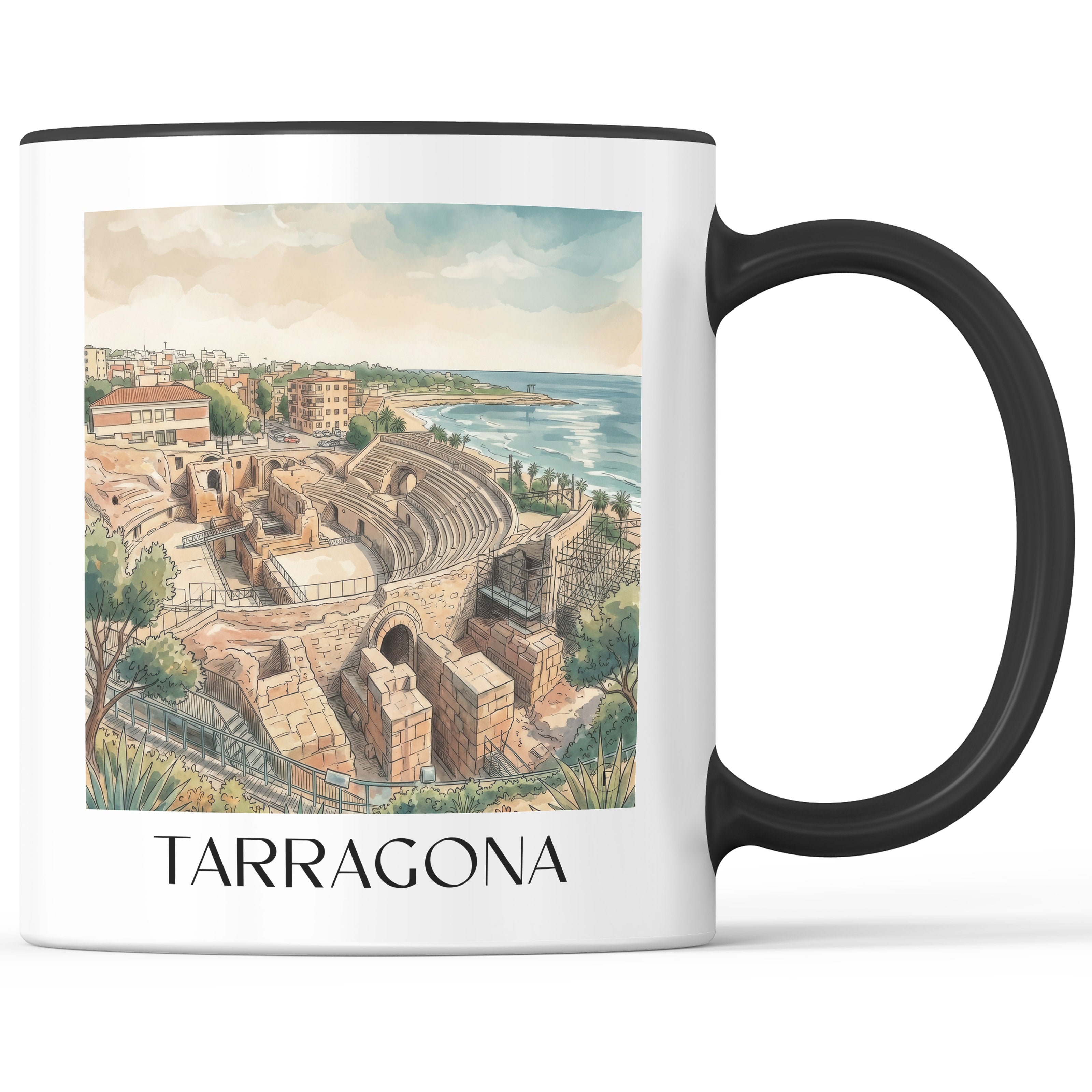 tarragona-spanien-spanien-kaffeebecher-aquarell
