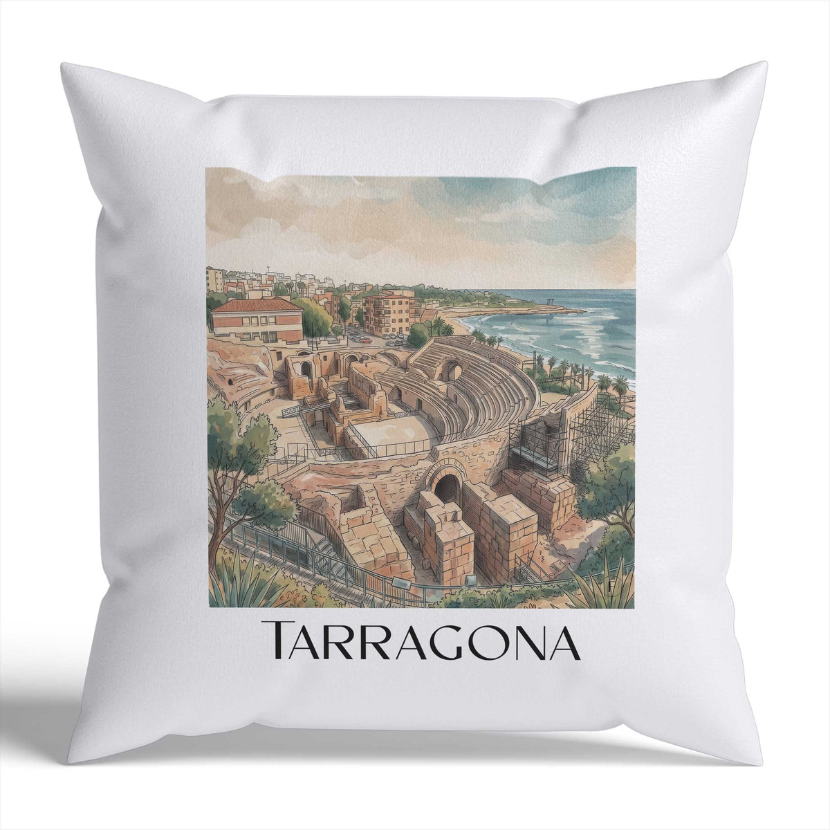 Tarragona Kissenhülle - Zierkissen Bezug - Spanien - Spanien Kissen bzw. Kissenbezug im Aquarell Stil - favplace
