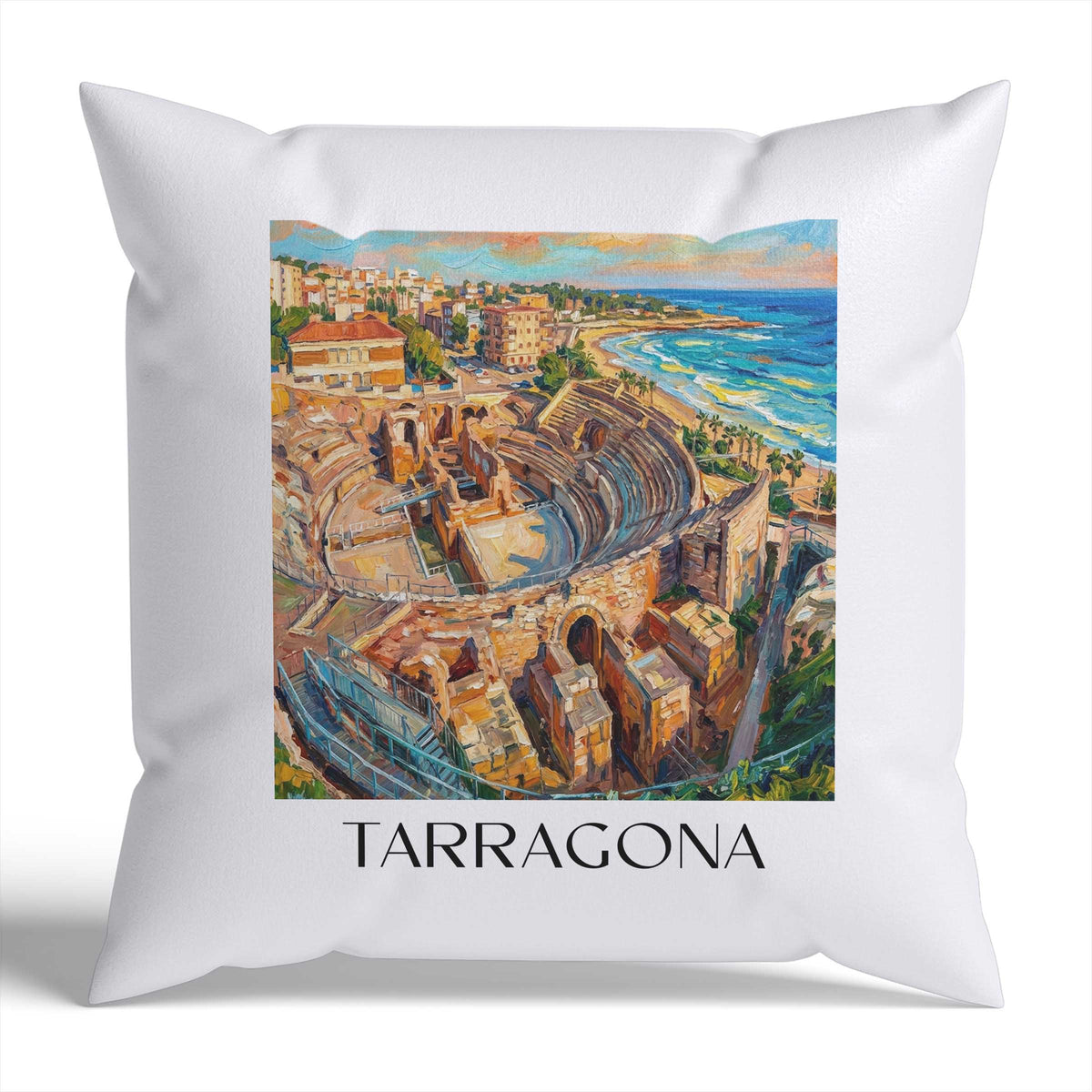 Tarragona Kissenhülle - Zierkissen Bezug - Spanien - Spanien Kissen bzw. Kissenbezug im Ölgemälde Stil - favplace
