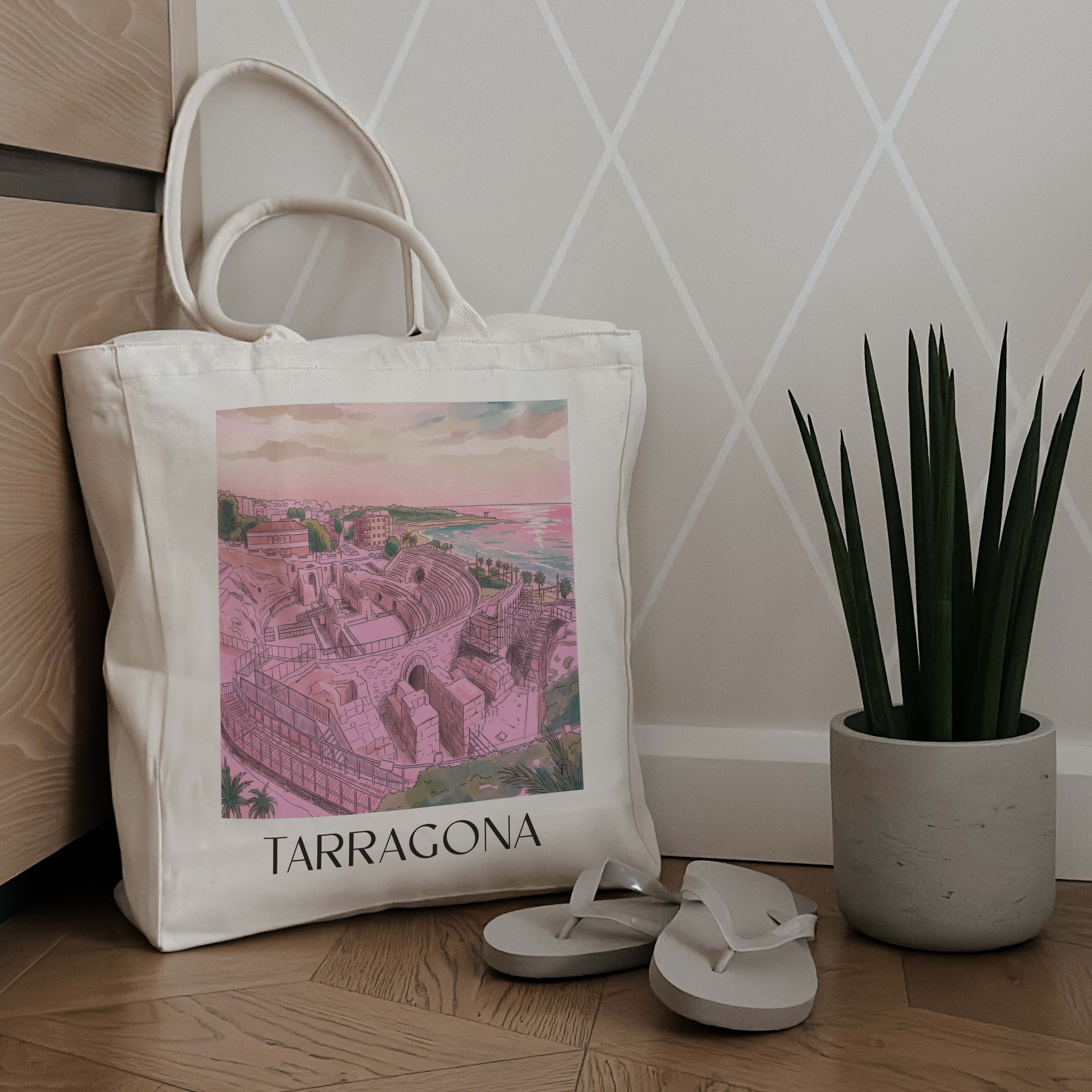 tarragona-spanien-spanien-einkaufstasche-aquarell-pink-rosa