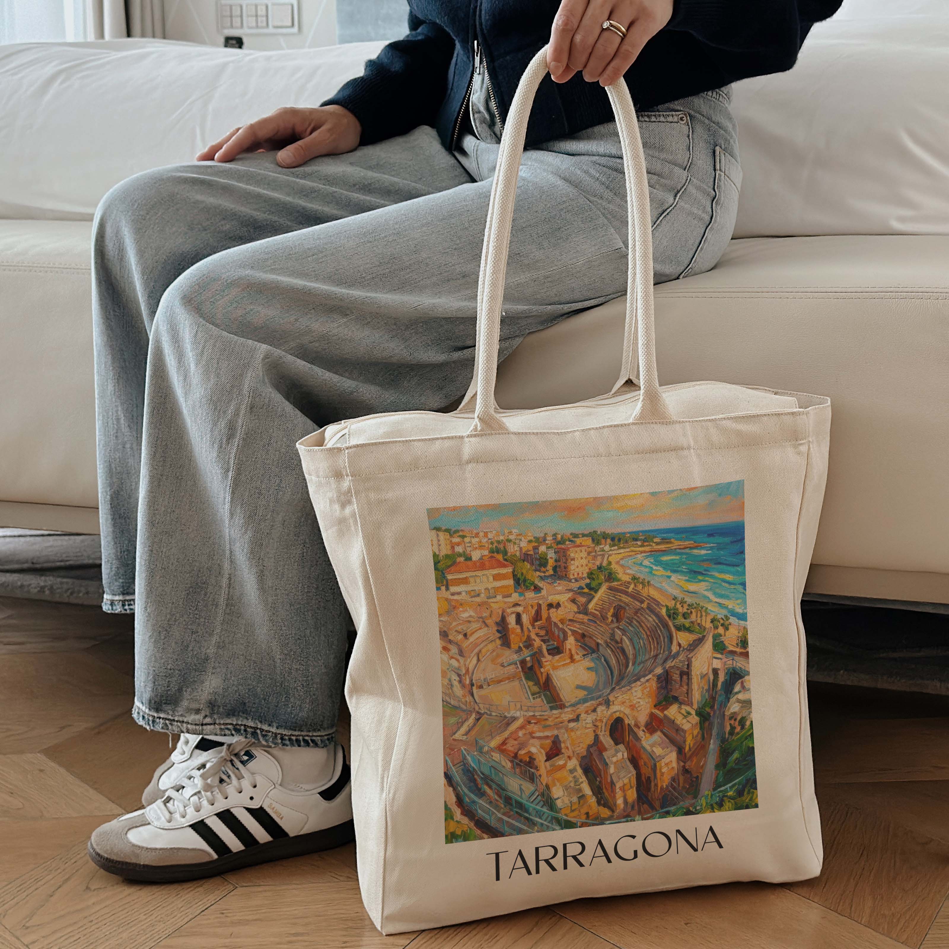 tarragona-spanien-spanien-einkaufstasche-oil-painting-oelgemaelde