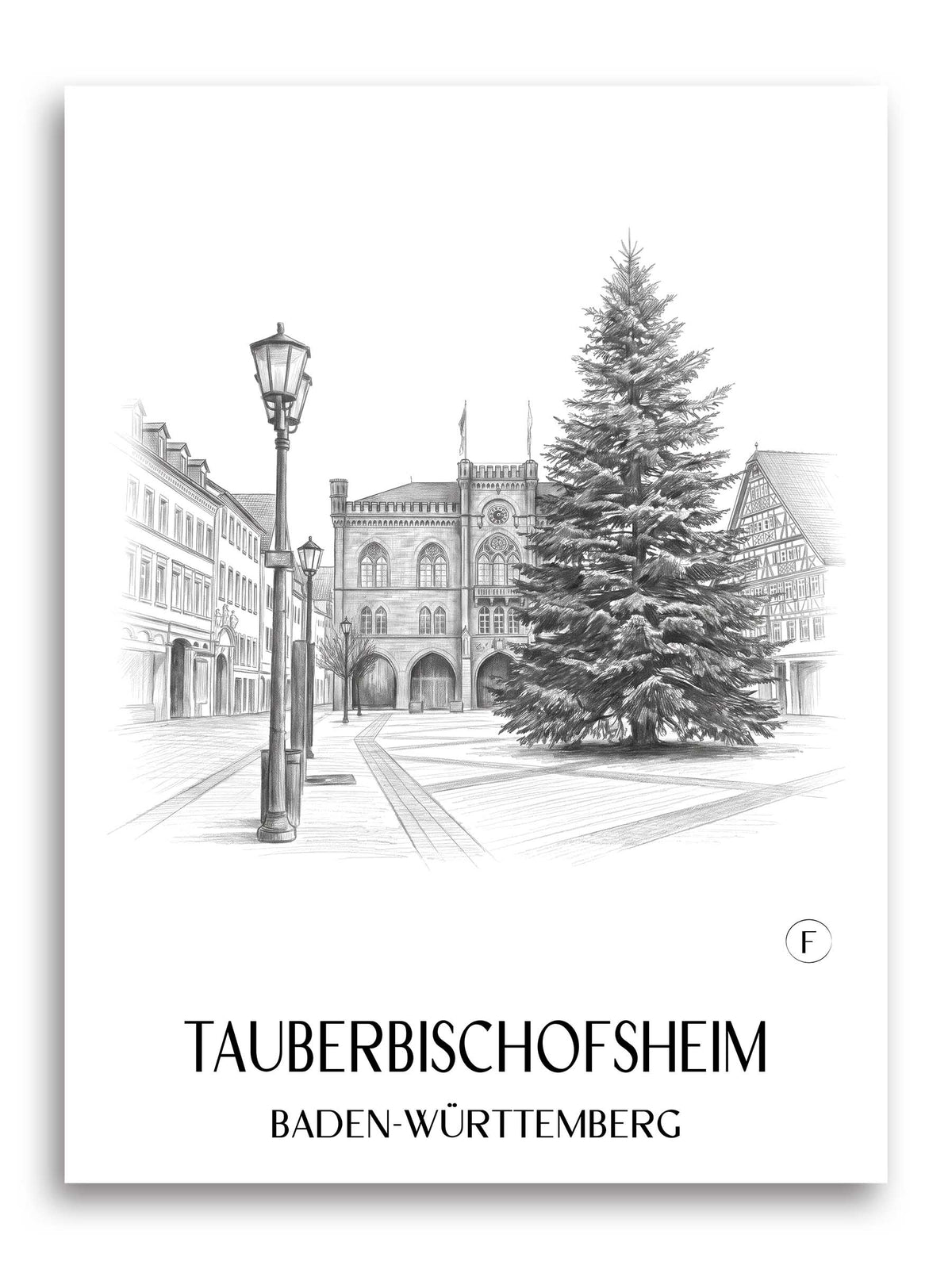 Tauberbischofsheim Poster - Baden-Württemberg - Deutschland Kunstdruck - Zeichnung von A4 bis A1 - favplace