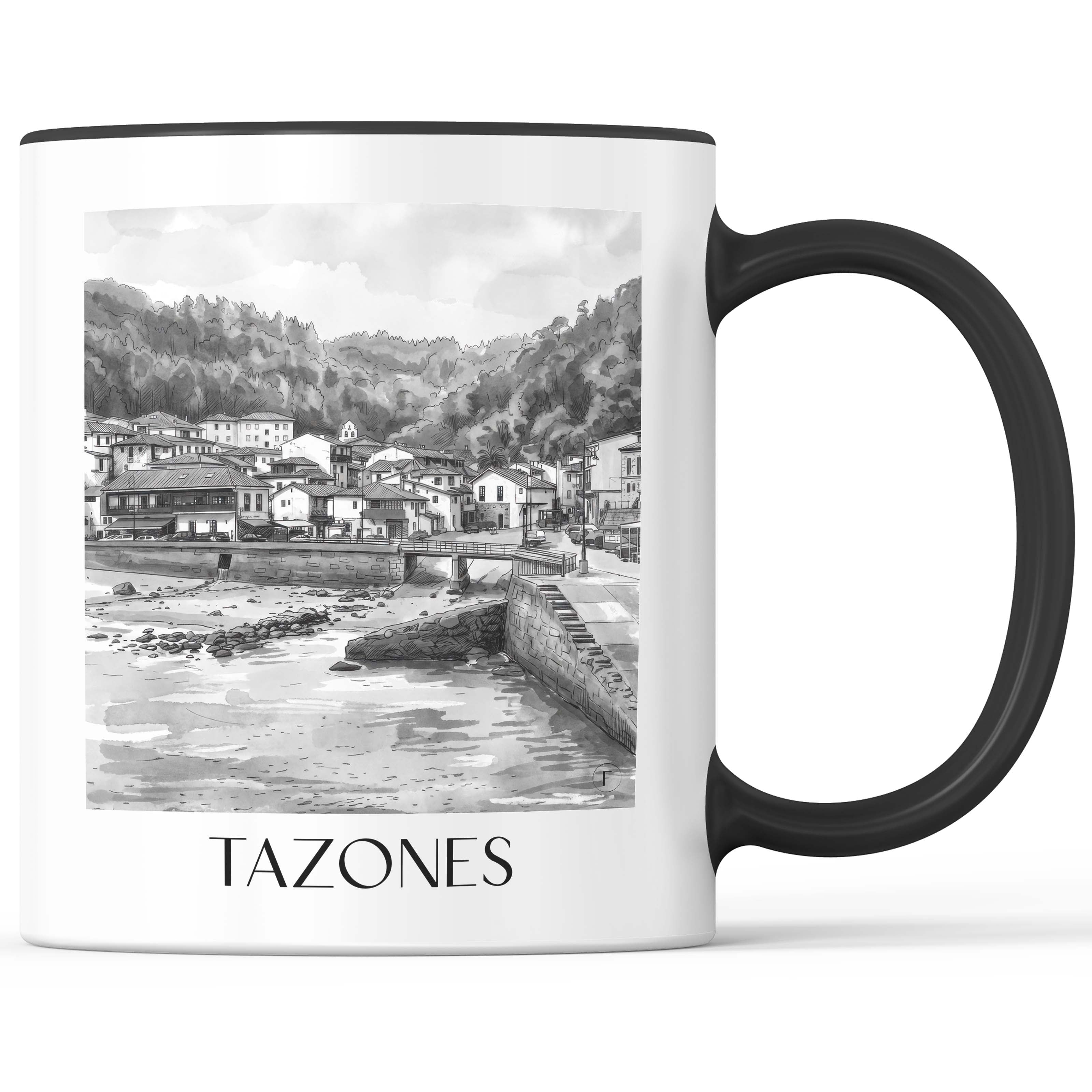 Tazones Kaffeebecher - Spanien - Spanien Becher - Kaffeetasse im Aquarell Schwarz-Weiß Stil - favplace