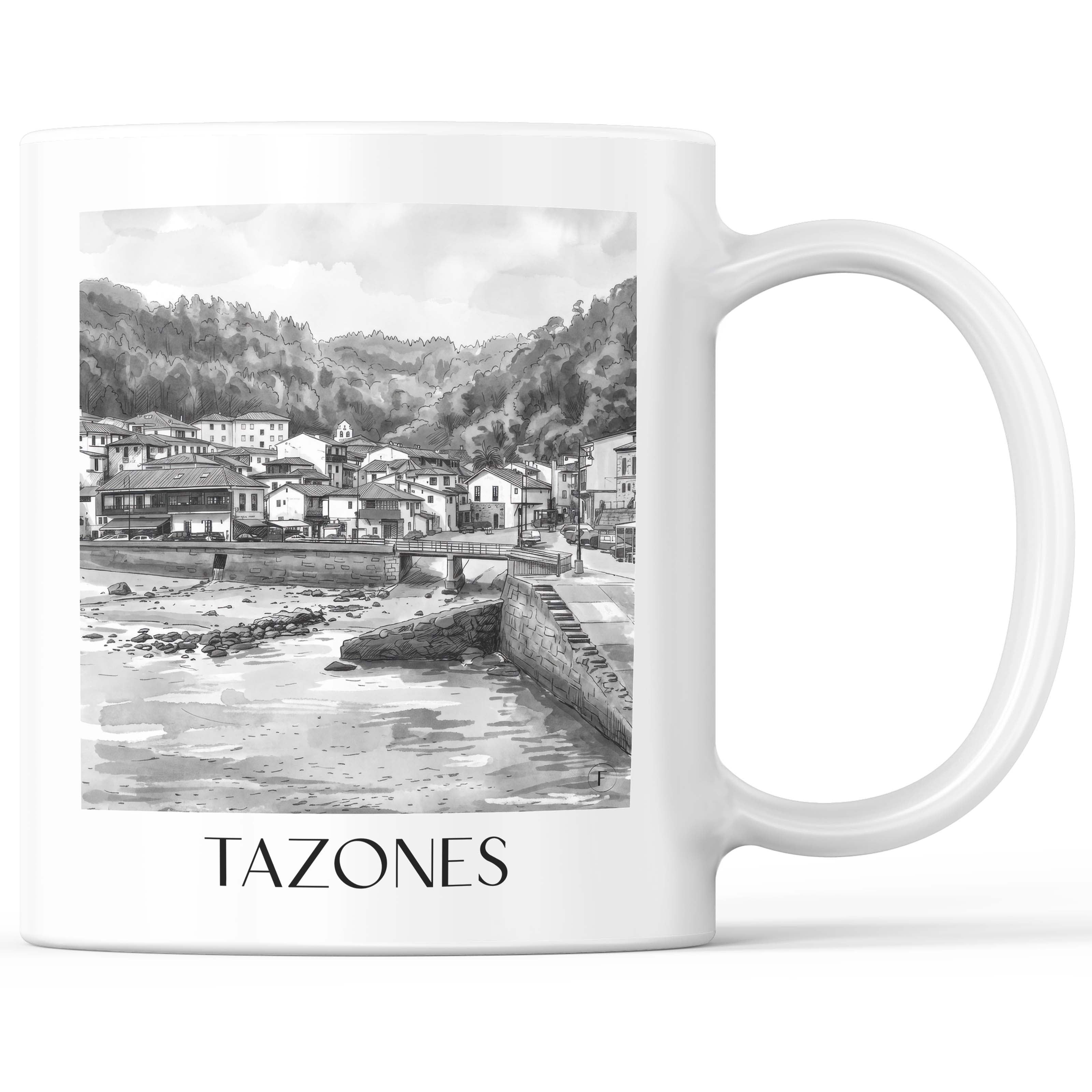 Tazones Kaffeebecher - Spanien - Spanien Becher - Kaffeetasse im Aquarell Schwarz-Weiß Stil - favplace