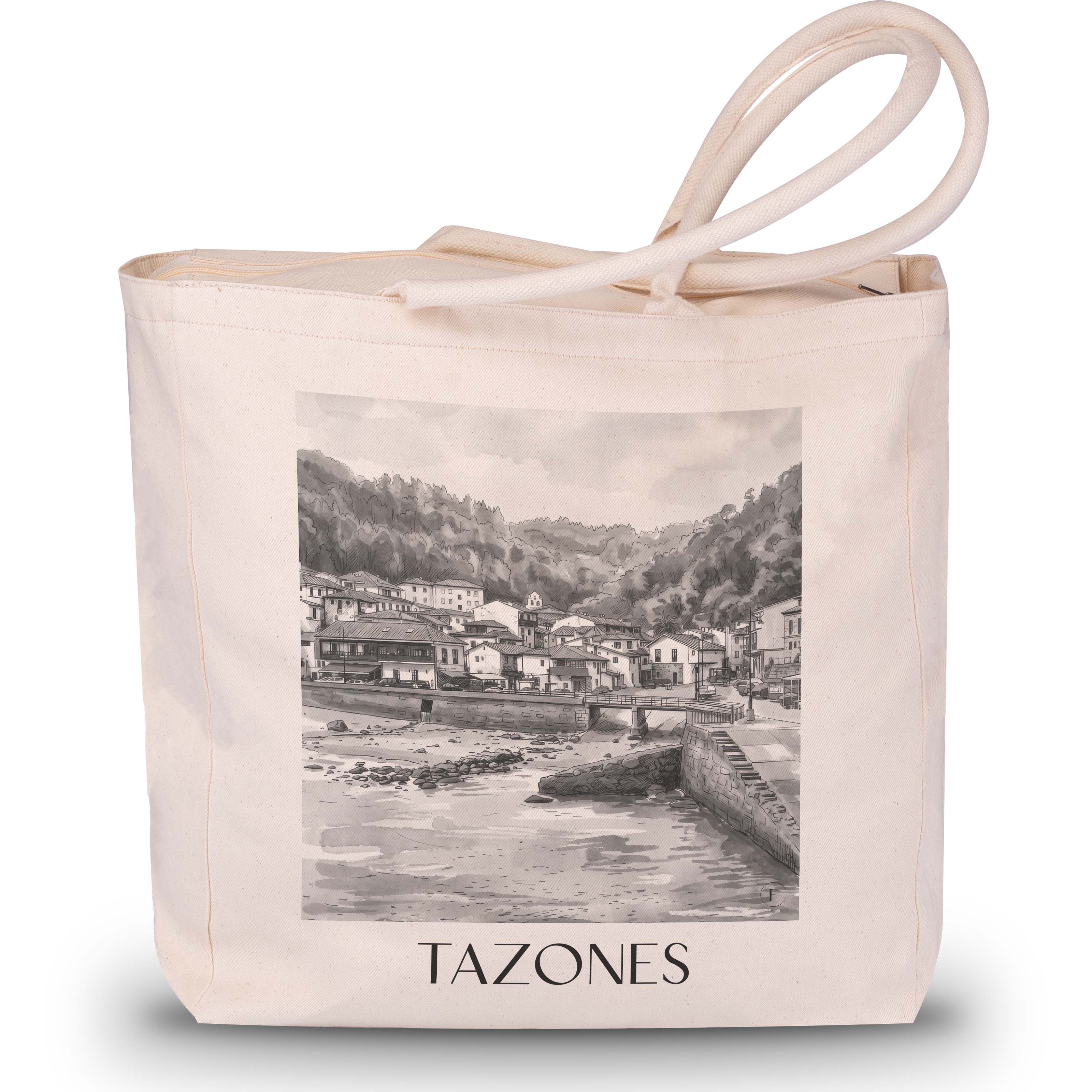 Tazones Shopping Tasche - Spanien - Spanien Tote Bag - Einkaufstasche im Aquarell Schwarz-Weiß Stil - favplace