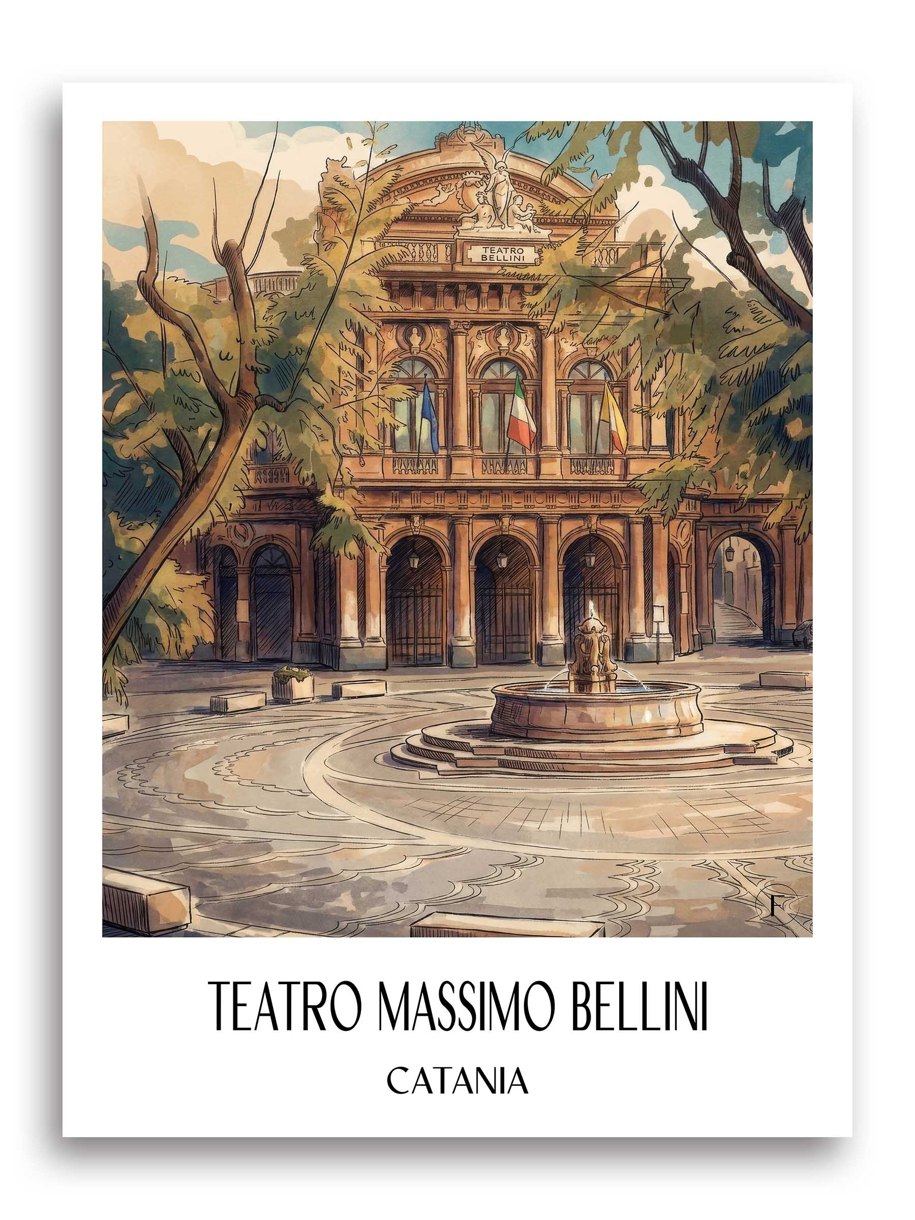 Teatro Massimo Bellini Poster - Catania - Italien Kunstdruck - Aquarell von A4 bis A1 - favplace
