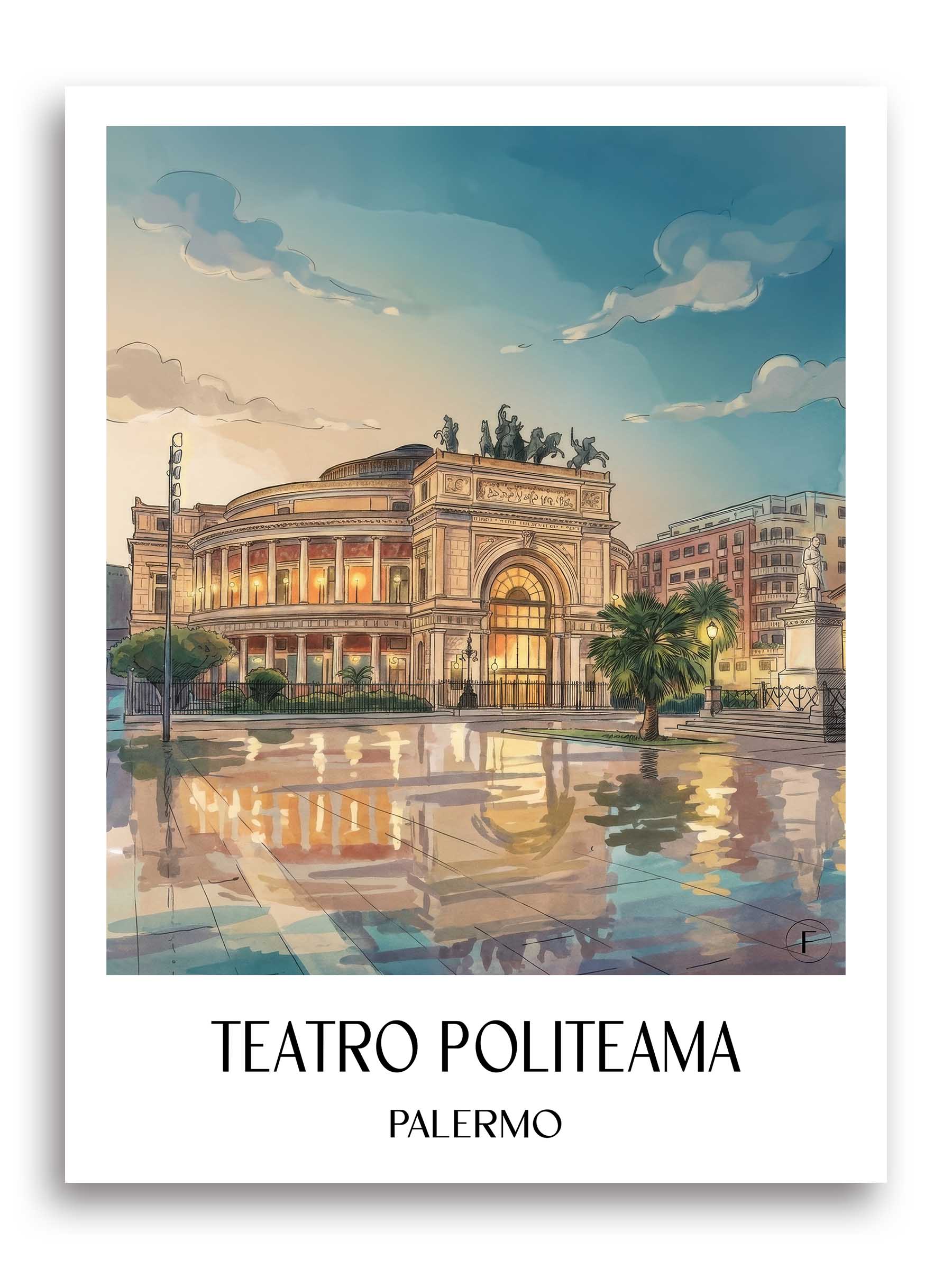 Teatro Politeama Poster - Palermo - Italien Kunstdruck - Aquarell von A4 bis A1 - favplace
