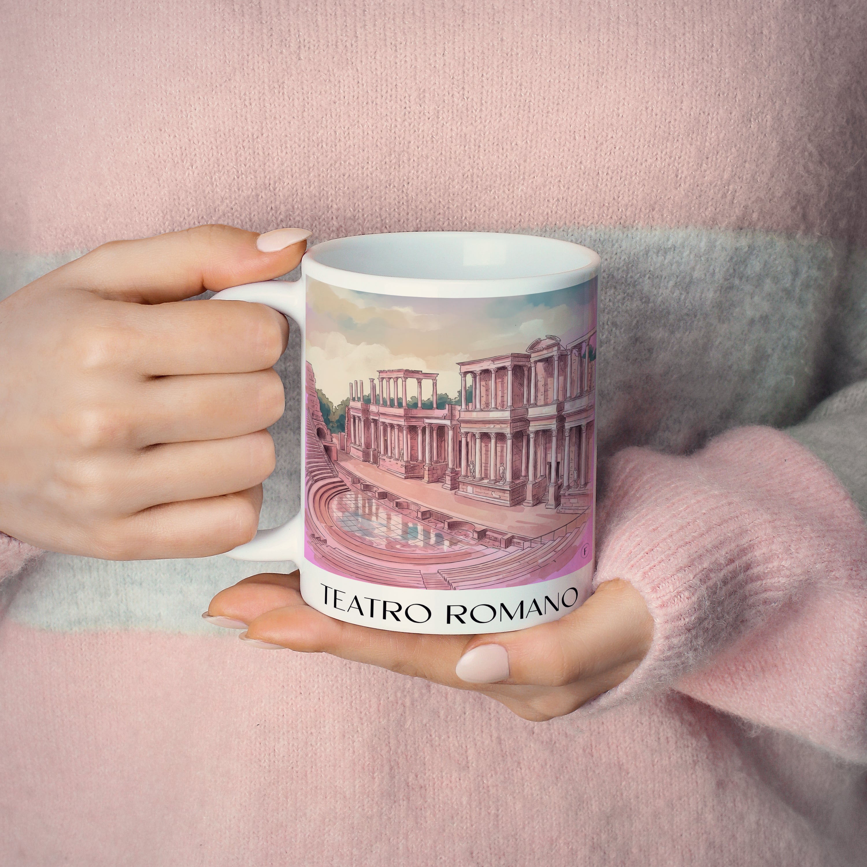 teatro-romano-mérída-spanien-kaffeebecher-aquarell-pink-rosa