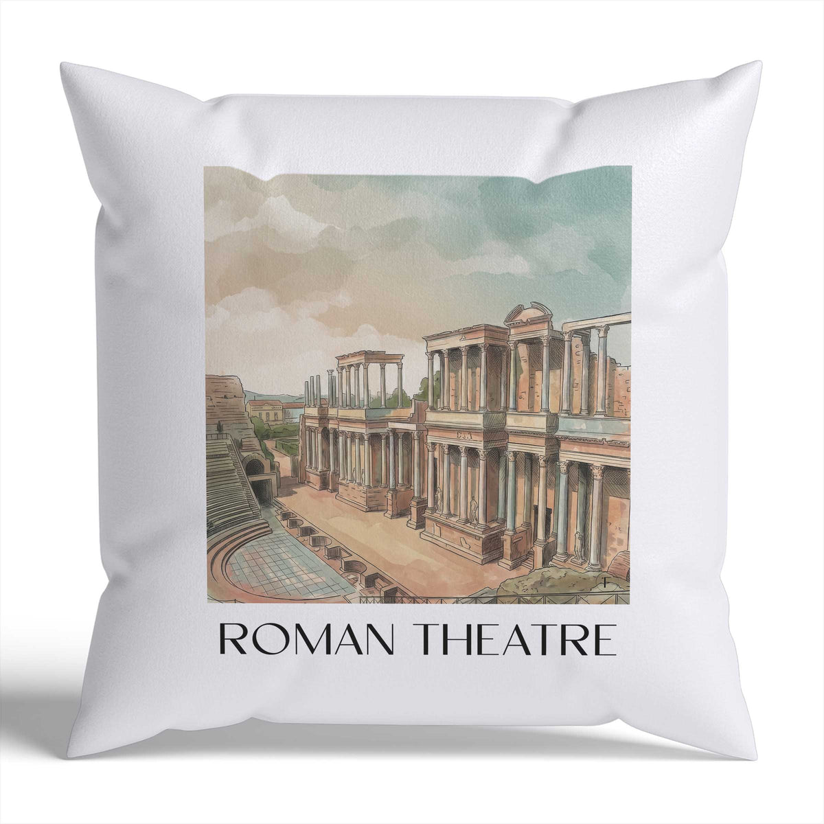 Teatro Romano Kissenhülle - Zierkissen Bezug - Mérída - Spanien Kissen bzw. Kissenbezug im Aquarell Stil - favplace
