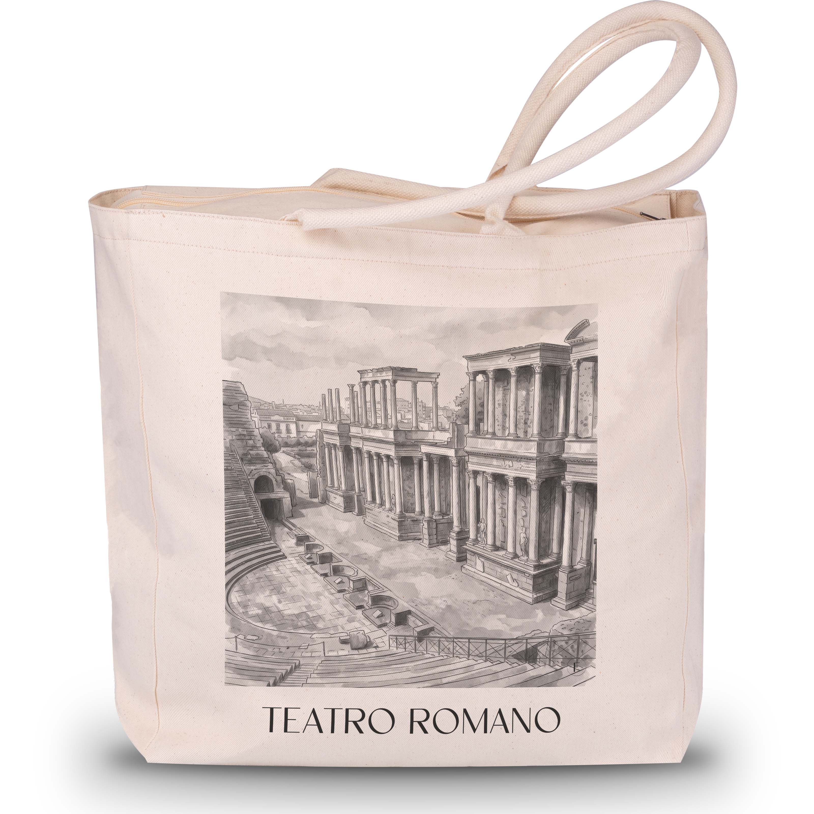 teatro-romano-mérída-spanien-einkaufstasche-aquarell-schwarz-weiss