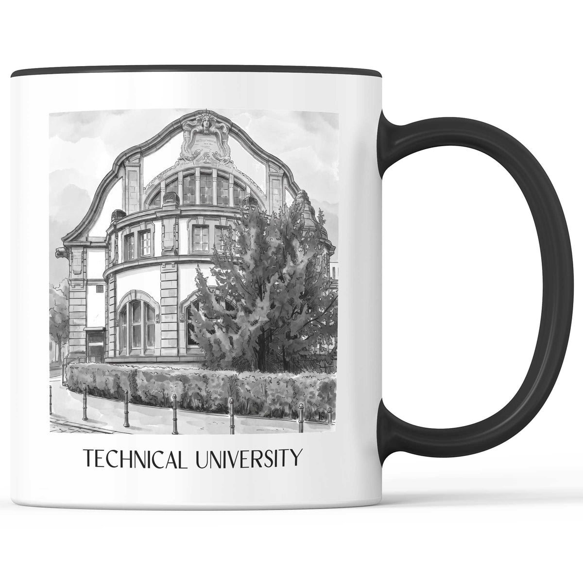 Technische Universität Kaffeebecher - Darmstadt - Deutschland Becher - Kaffeetasse im Aquarell Schwarz-Weiß Stil - favplace