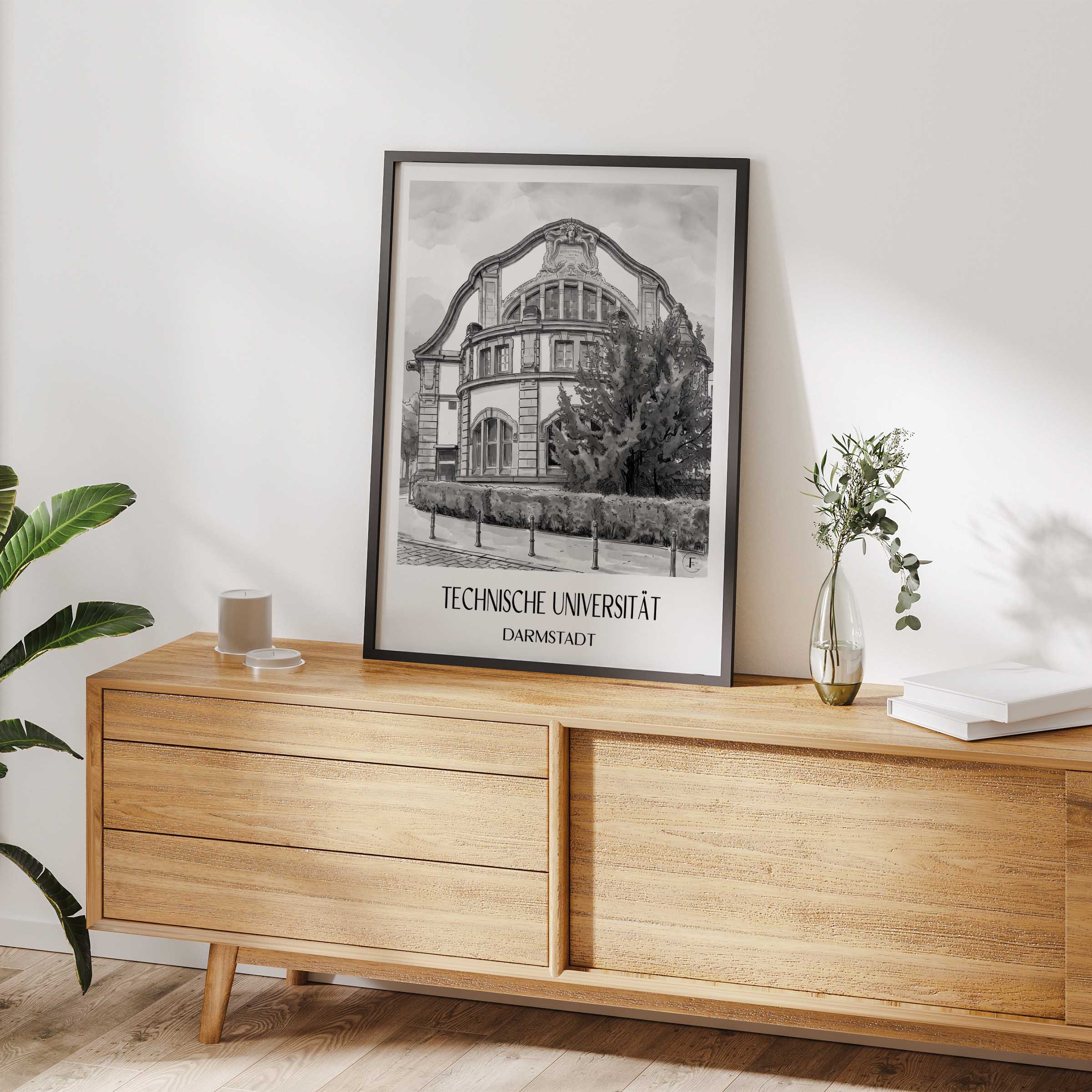 technische-universität-darmstadt-deutschland-poster-aquarell-schwarz-weiss