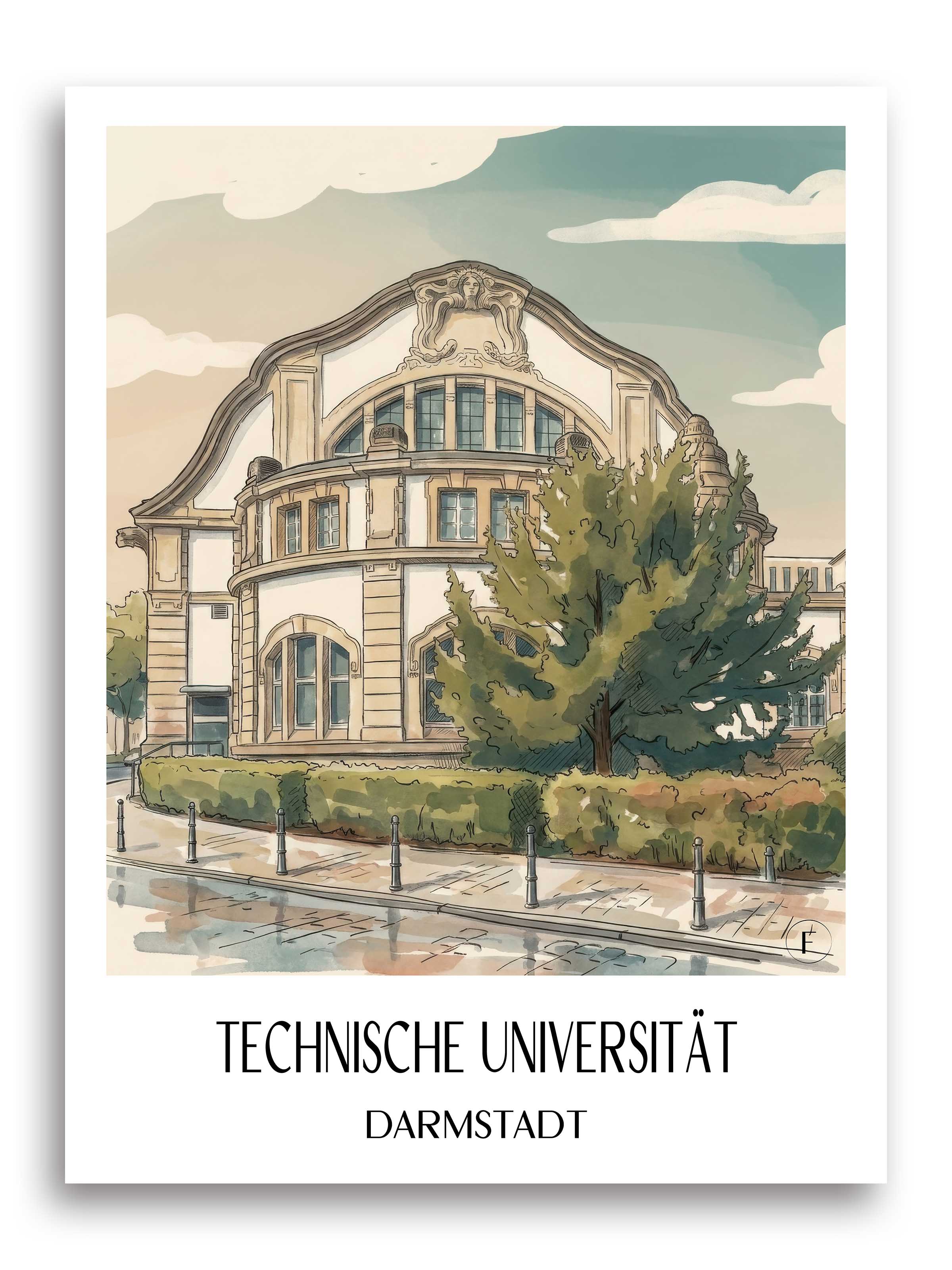 technische-universität-darmstadt-deutschland-poster-aquarell