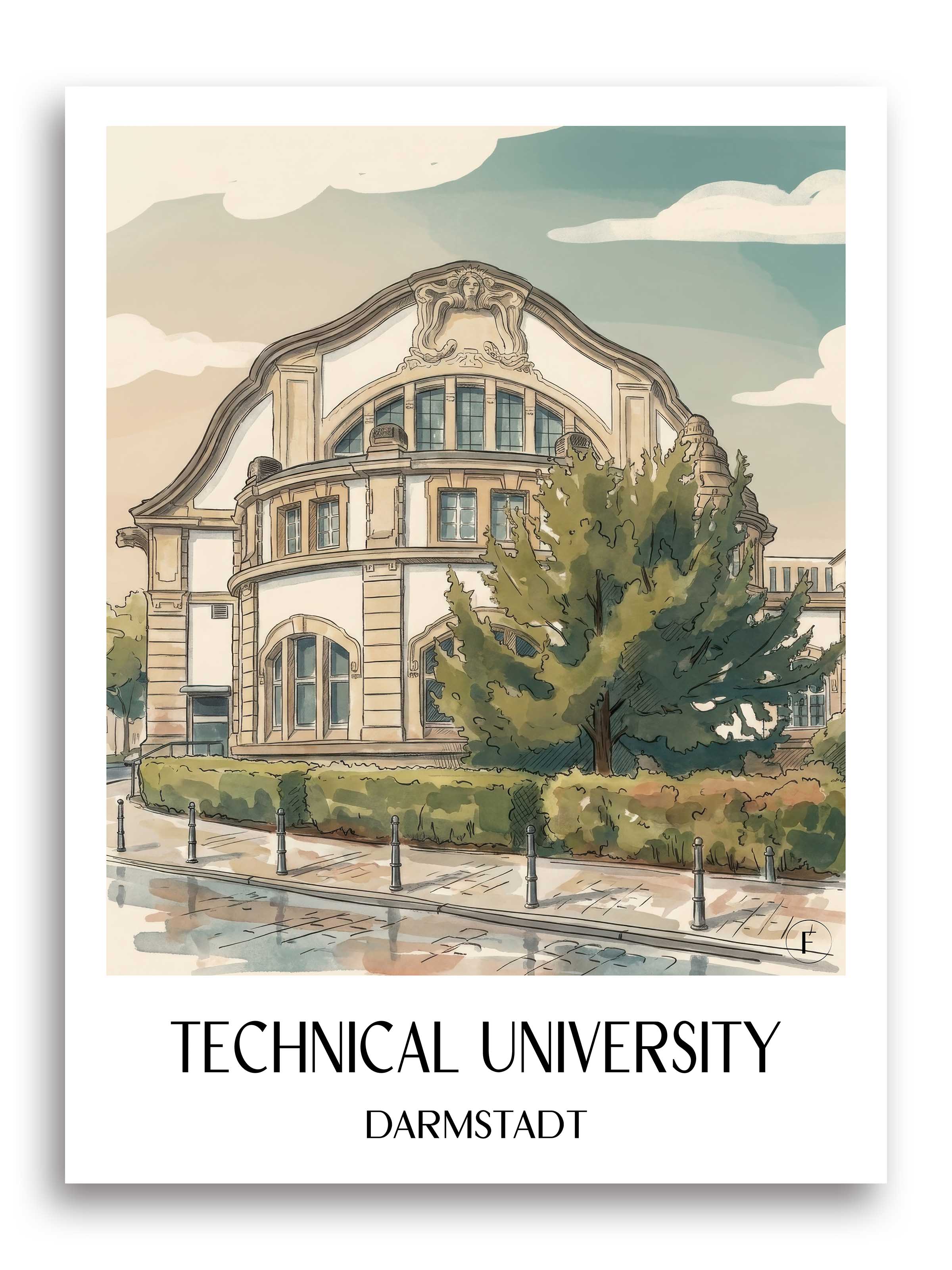 Technische Universität Poster - Darmstadt - Deutschland Kunstdruck - Aquarell von A4 bis A1 - favplace