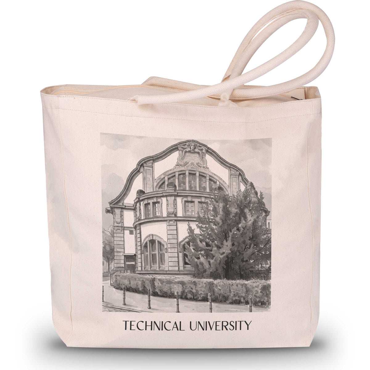 Technische Universität Shopping Tasche - Darmstadt - Deutschland Tote Bag - Einkaufstasche im Aquarell Schwarz-Weiß Stil - favplace