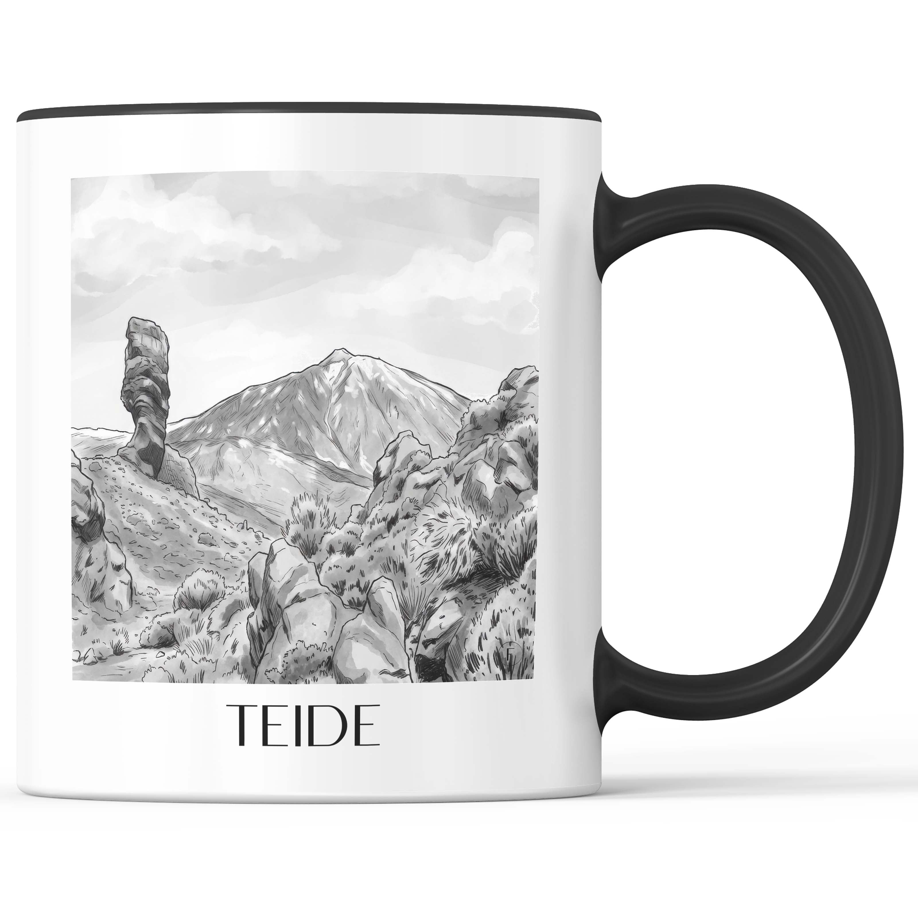 teide-teneriffa-spanien-kaffeebecher-aquarell-schwarz-weiss