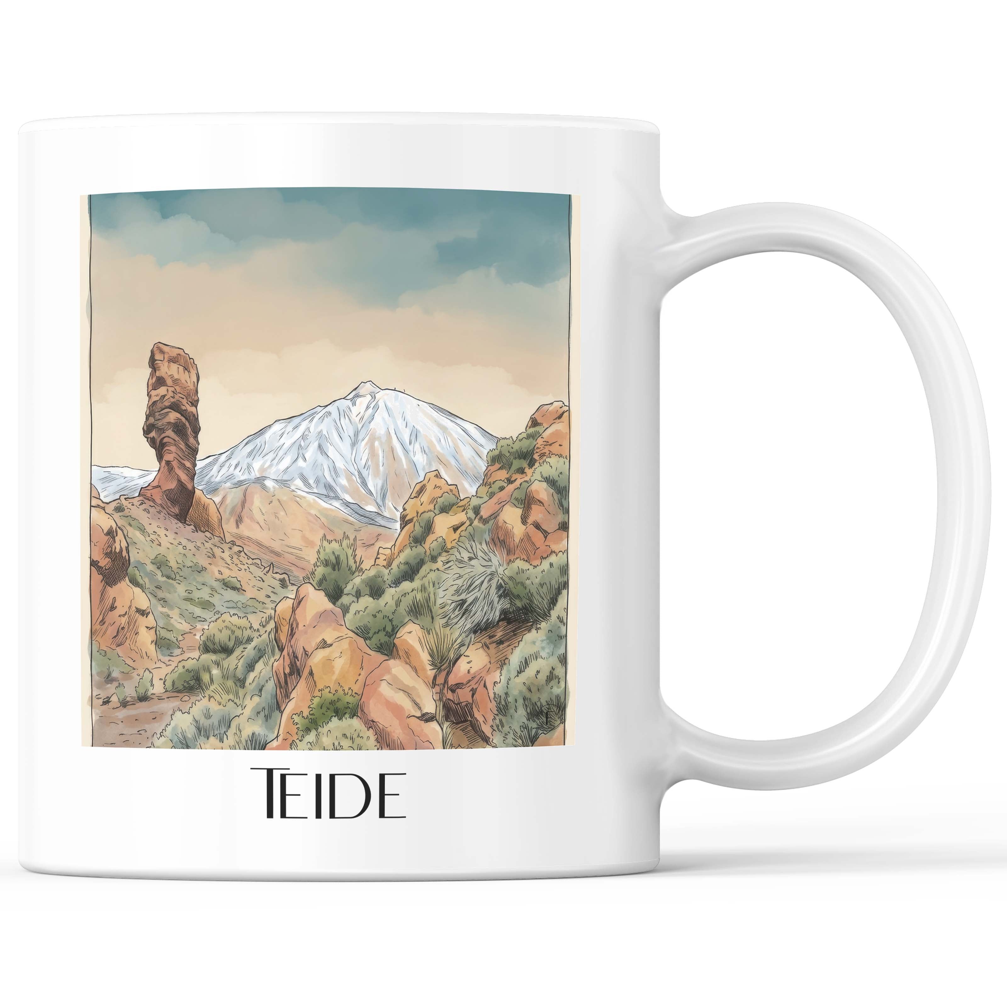 Teide Kaffeebecher - Teneriffa - Spanien Becher - Kaffeetasse im Aquarell Stil - favplace