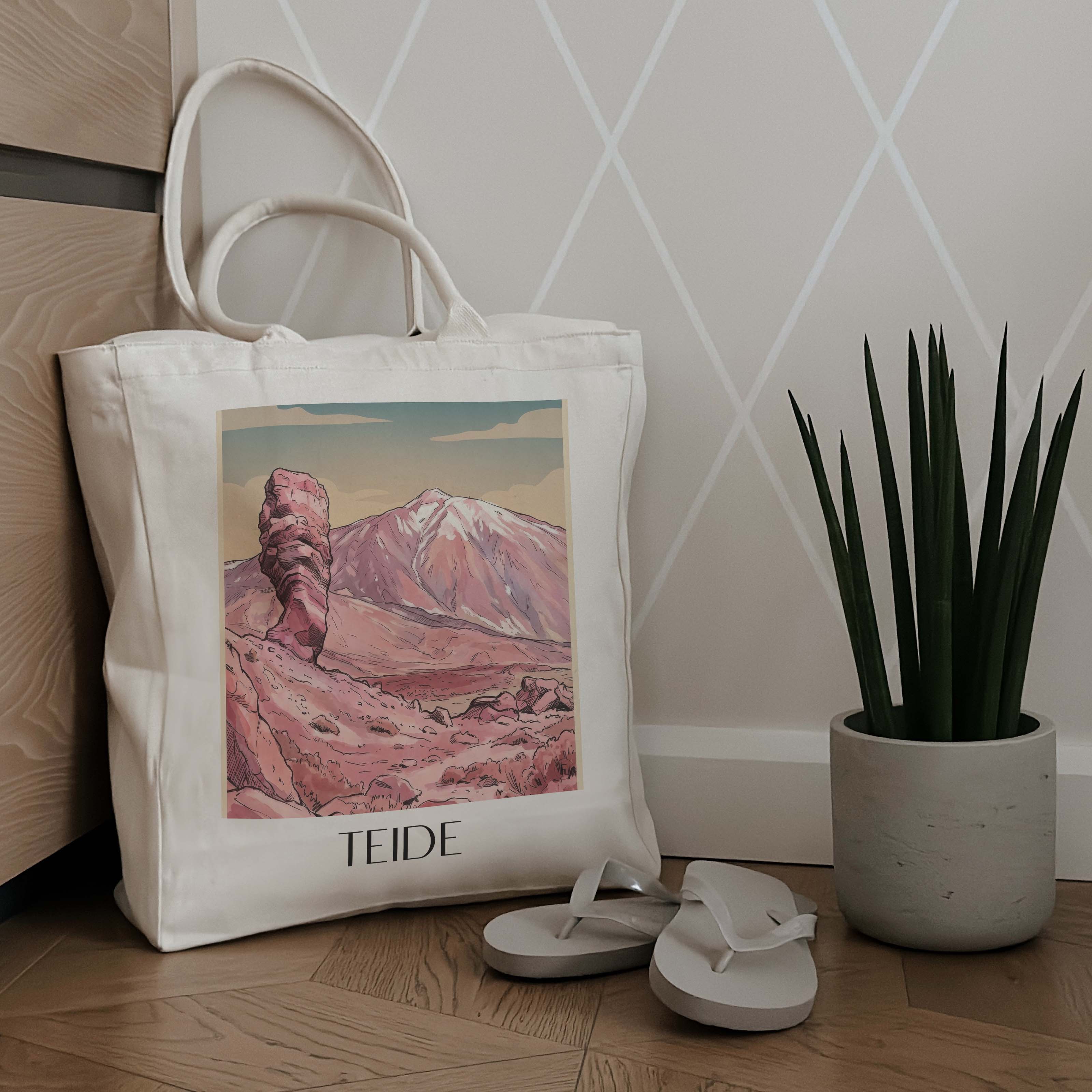 teide-teneriffa-spanien-einkaufstasche-aquarell-pink-rosa