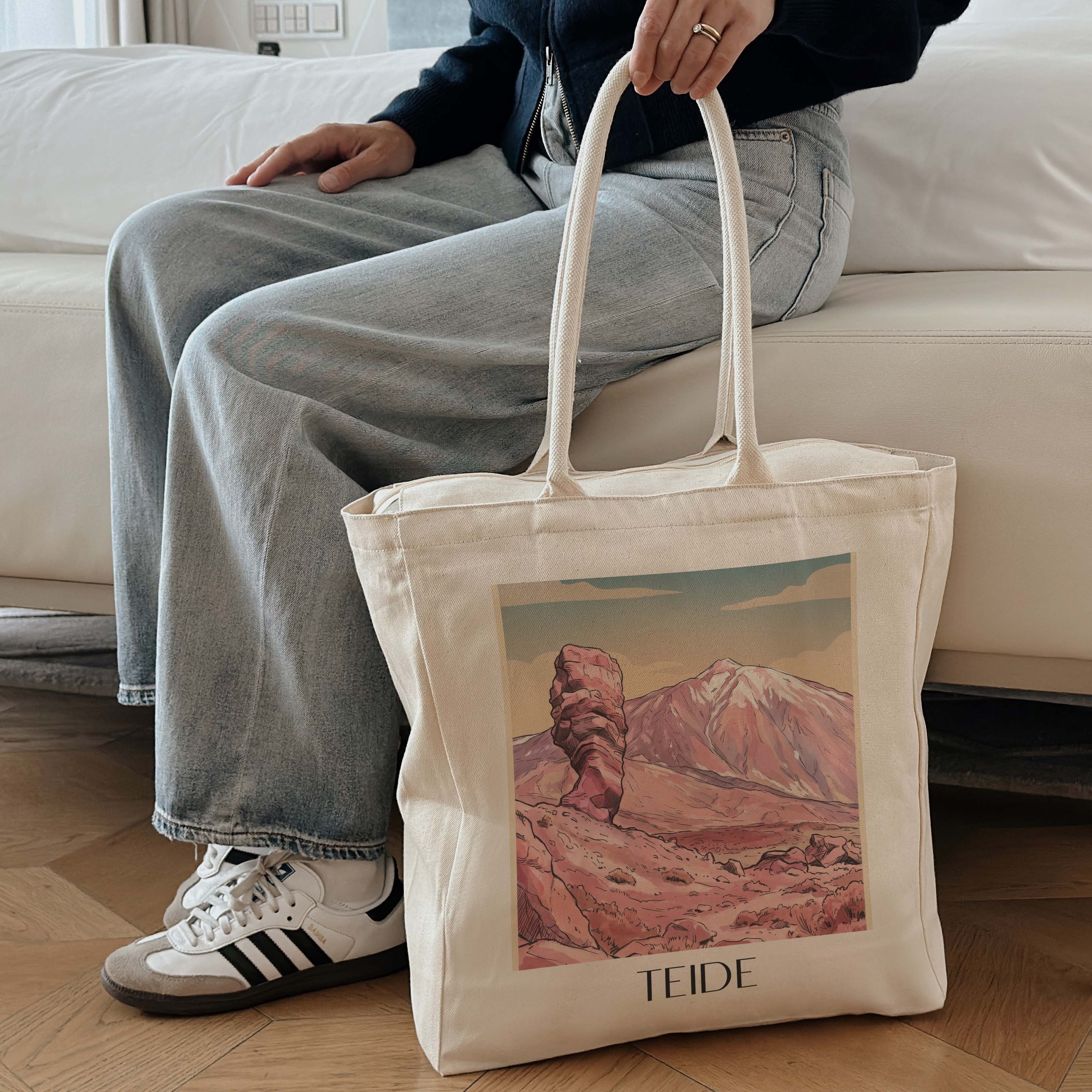 teide-teneriffa-spanien-einkaufstasche-aquarell-pink-rosa