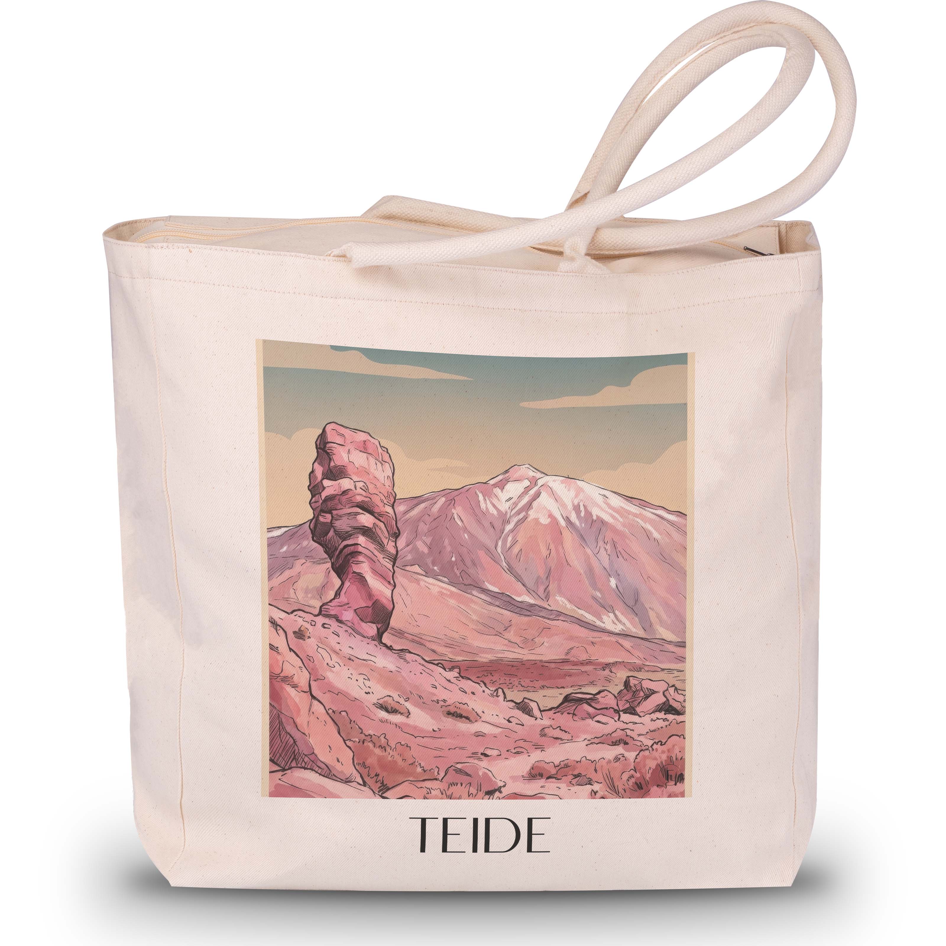 Teide Shopping Tasche - Teneriffa - Spanien Tote Bag - Einkaufstasche im Aquarell Pink Stil - favplace