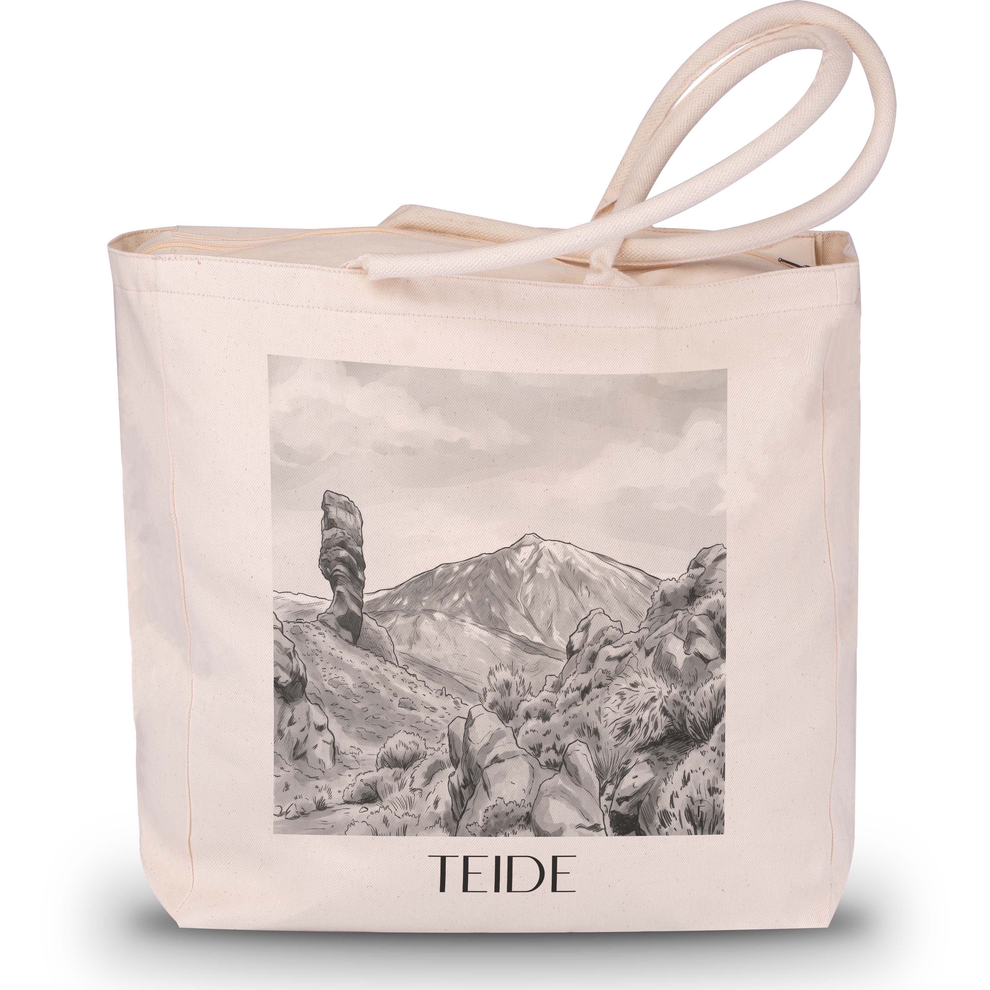 Teide Shopping Tasche - Teneriffa - Spanien Tote Bag - Einkaufstasche im Aquarell Schwarz-Weiß Stil - favplace