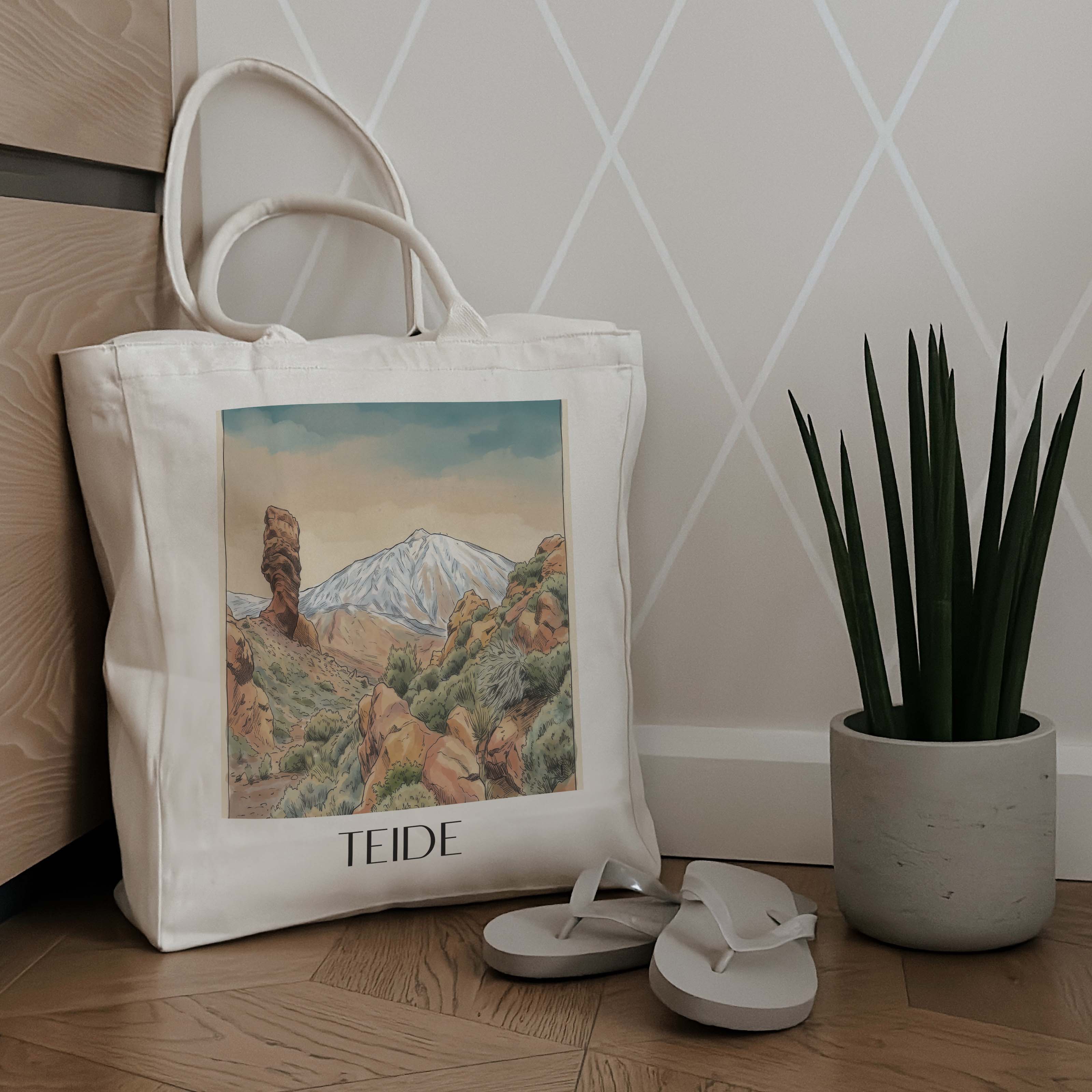 teide-teneriffa-spanien-einkaufstasche-aquarell