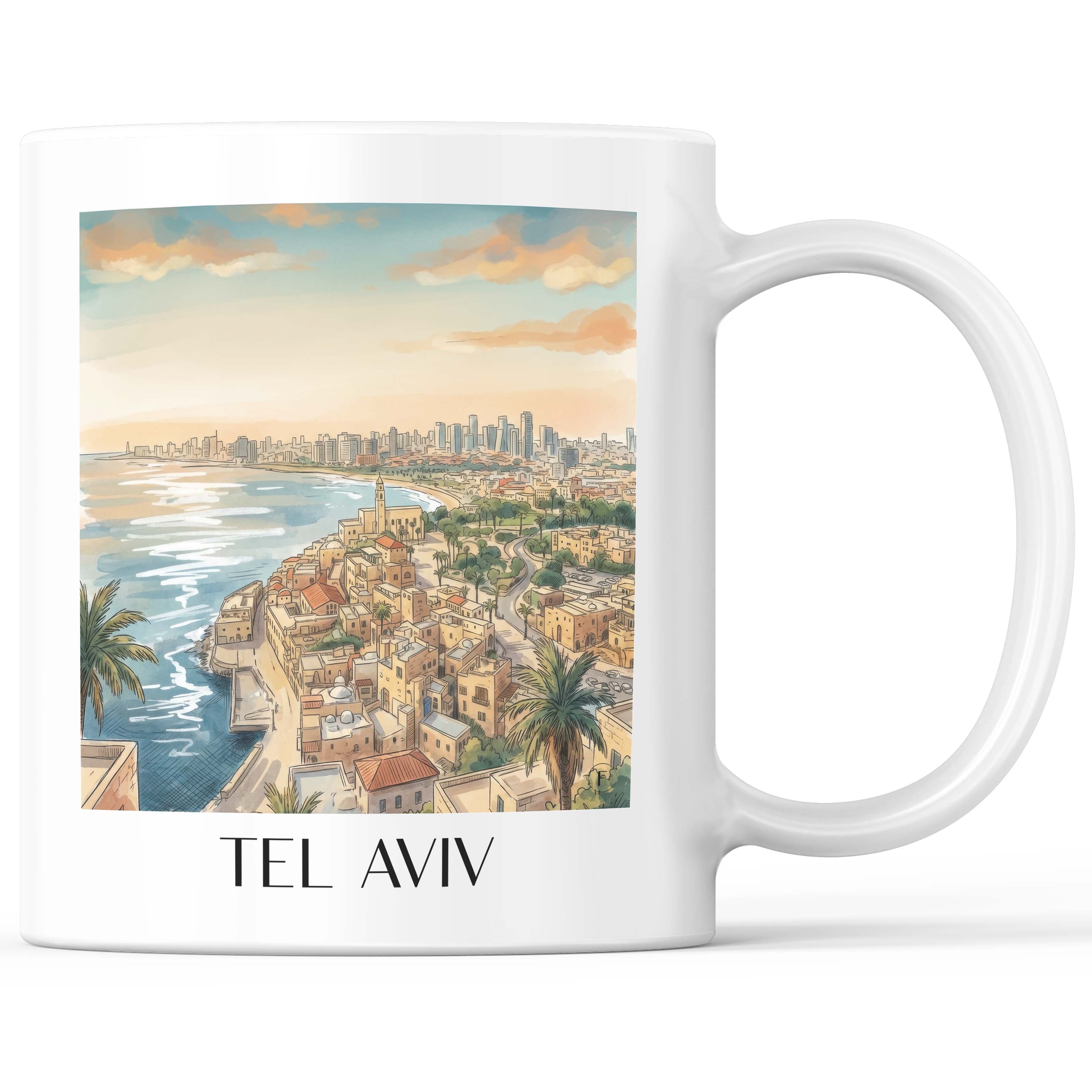 Tel Aviv - Israel Becher - Kaffeetasse im Aquarell Stil - favplace