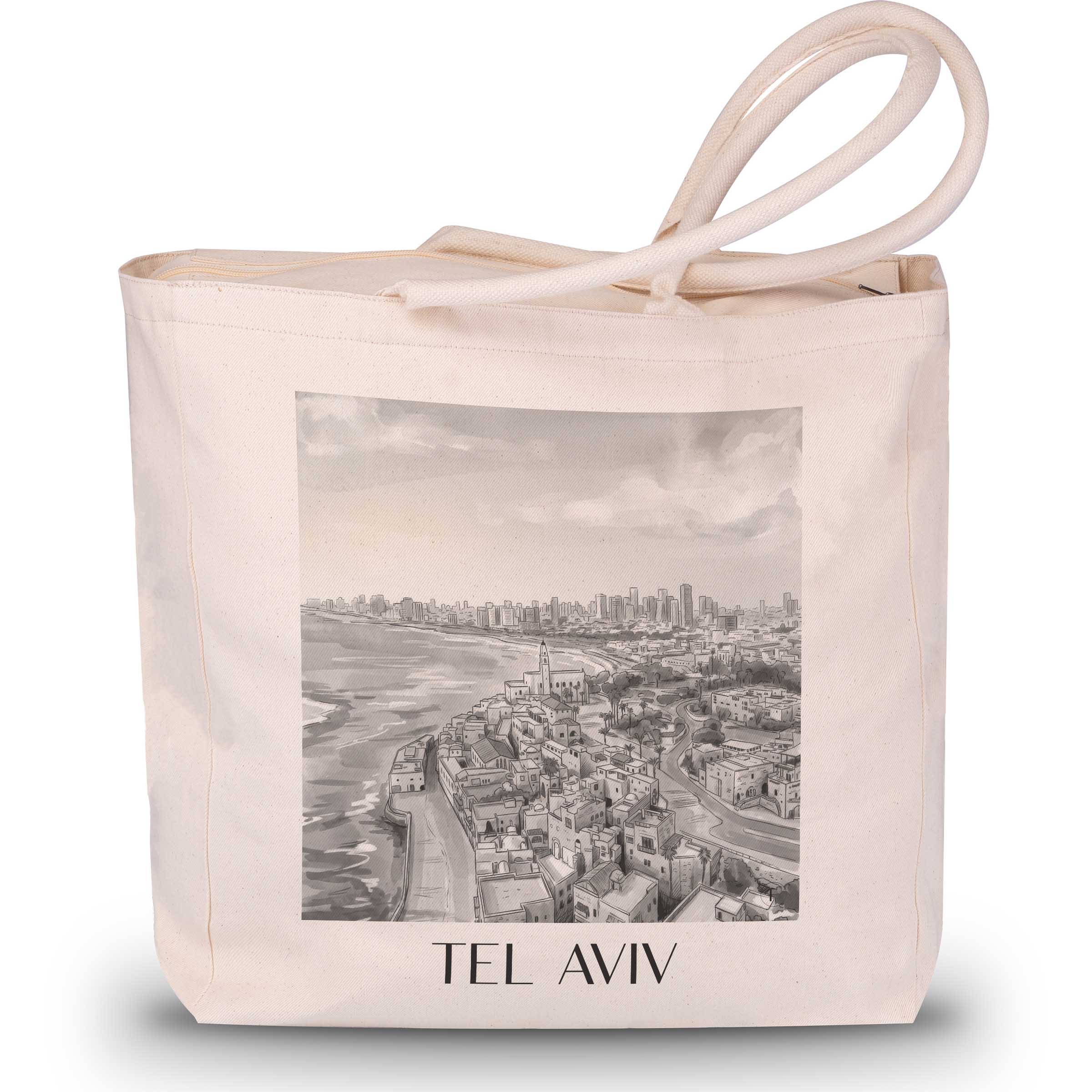Tel Aviv - Israel Tote Bag - Einkaufstasche im Aquarell Schwarz-Weiß Stil - favplace