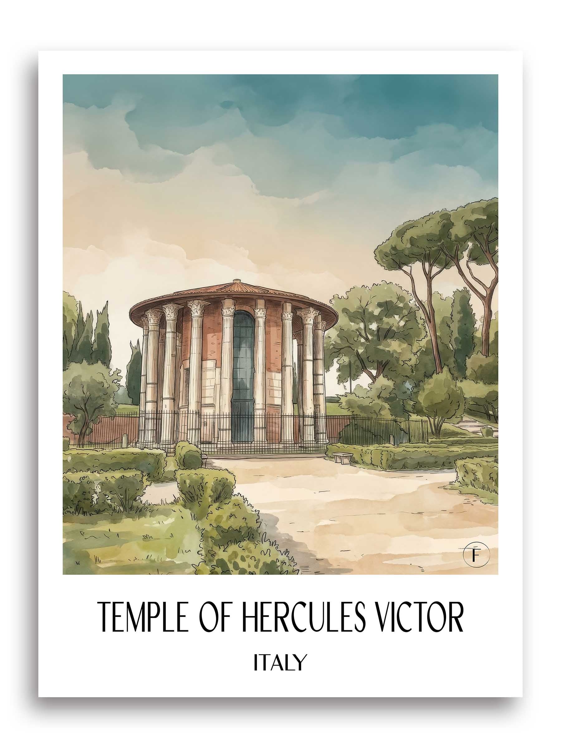 Tempel des Hercules Victor Poster - Rom - Italien Kunstdruck - Aquarell von A4 bis A1 - favplace