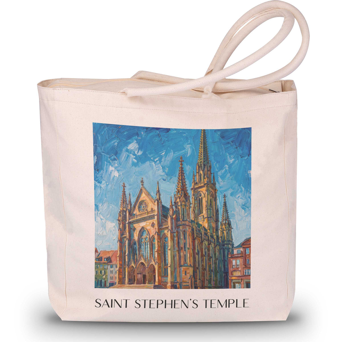 Temple Saint-Étienne Shopping Tasche - Mulhouse - Frankreich Tote Bag - Einkaufstasche im Ölgemälde Stil - favplace