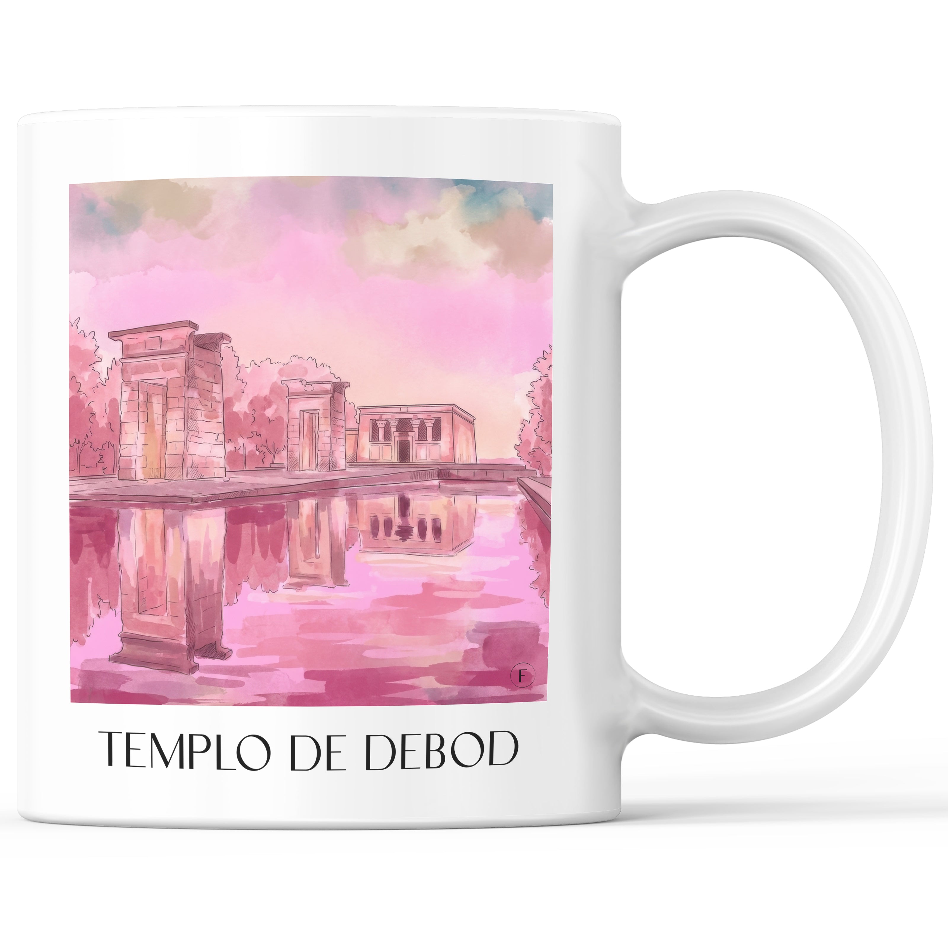 Templo de Debod Kaffeebecher - Madrid - Spanien Becher - Kaffeetasse im Aquarell Pink Stil - favplace
