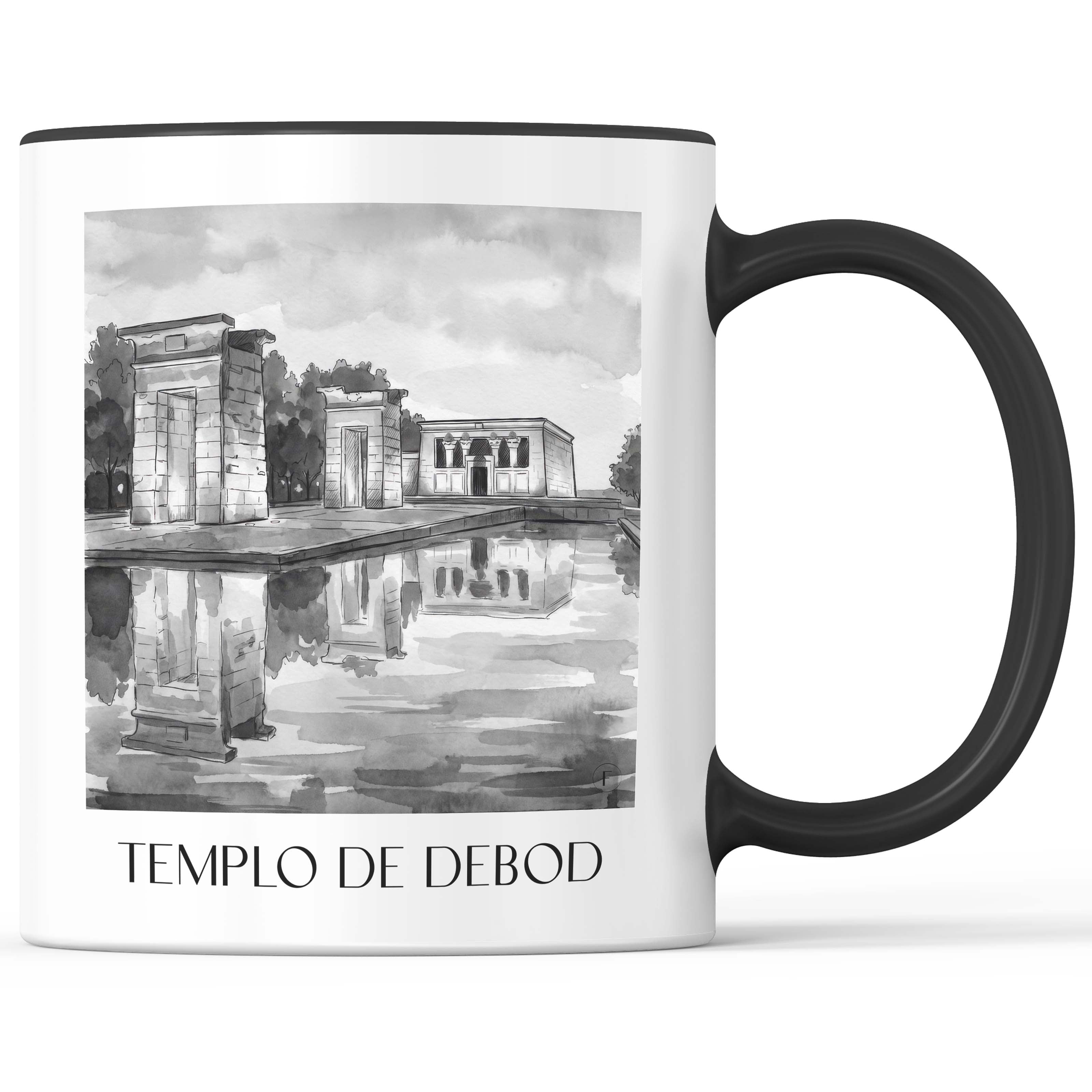 templo-de-debod-madrid-spanien-kaffeebecher-aquarell-schwarz-weiss