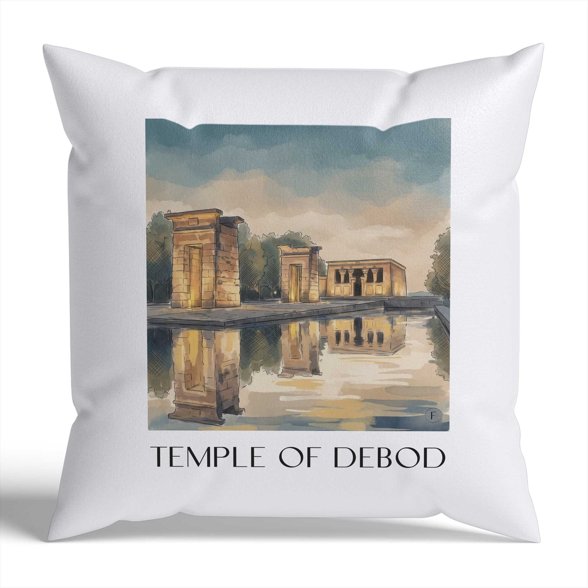 Templo de Debod Kissenhülle - Zierkissen Bezug - Madrid - Spanien Kissen bzw. Kissenbezug im Aquarell Stil - favplace