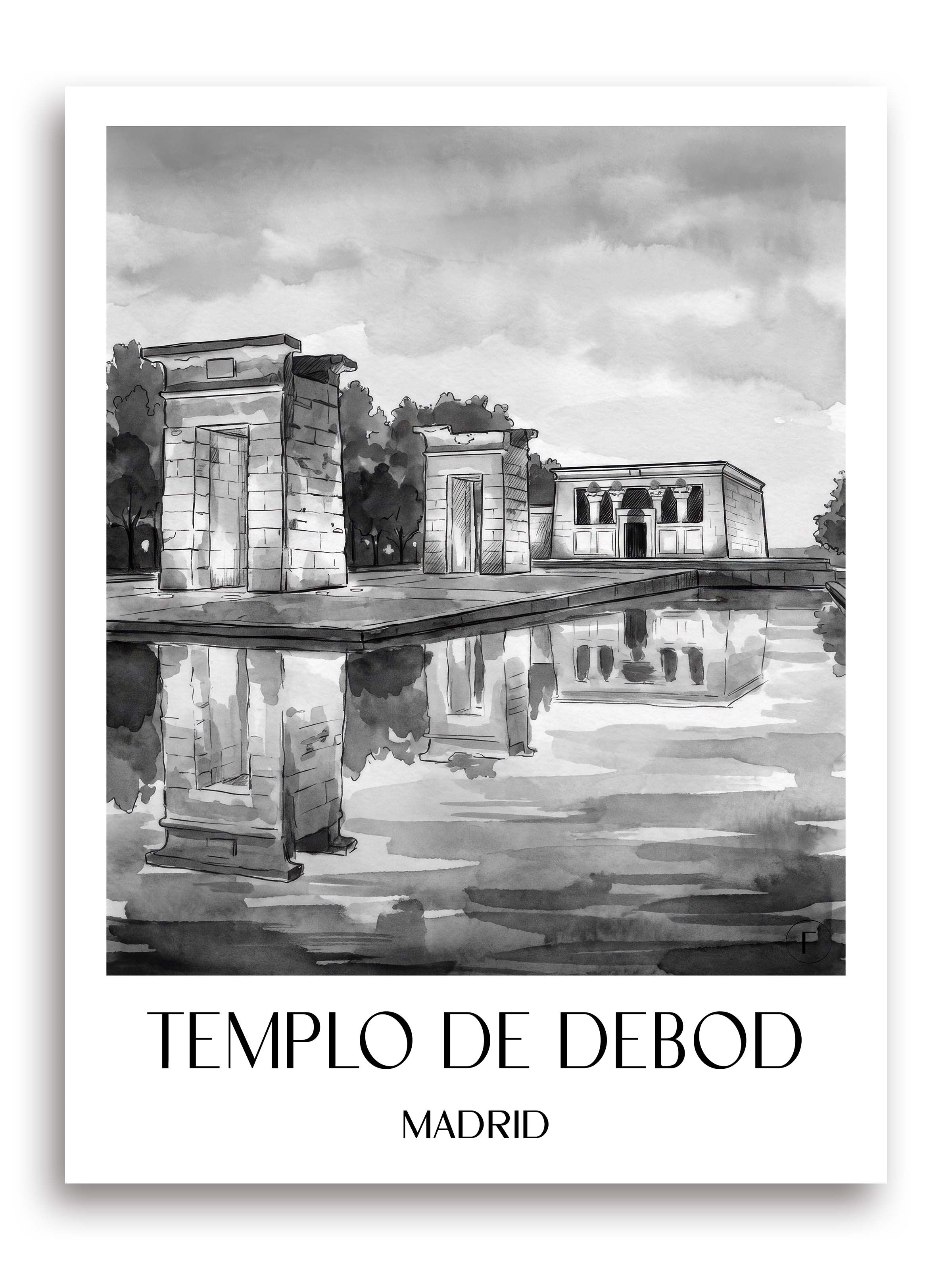 templo-de-debod-madrid-spanien-poster-aquarell-schwarz-weiss