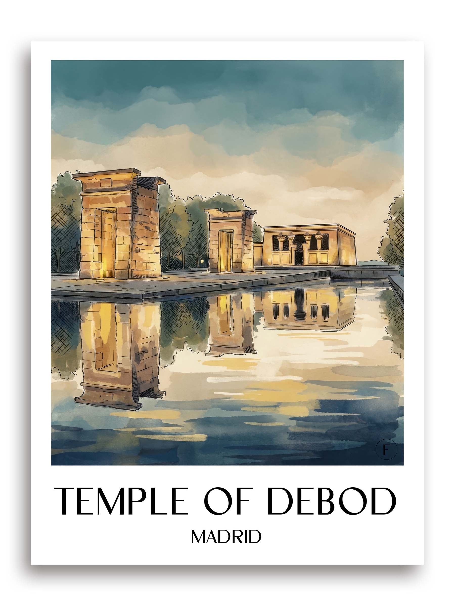 Templo de Debod Poster - Madrid - Spanien Kunstdruck - Aquarell von A4 bis A1 - favplace