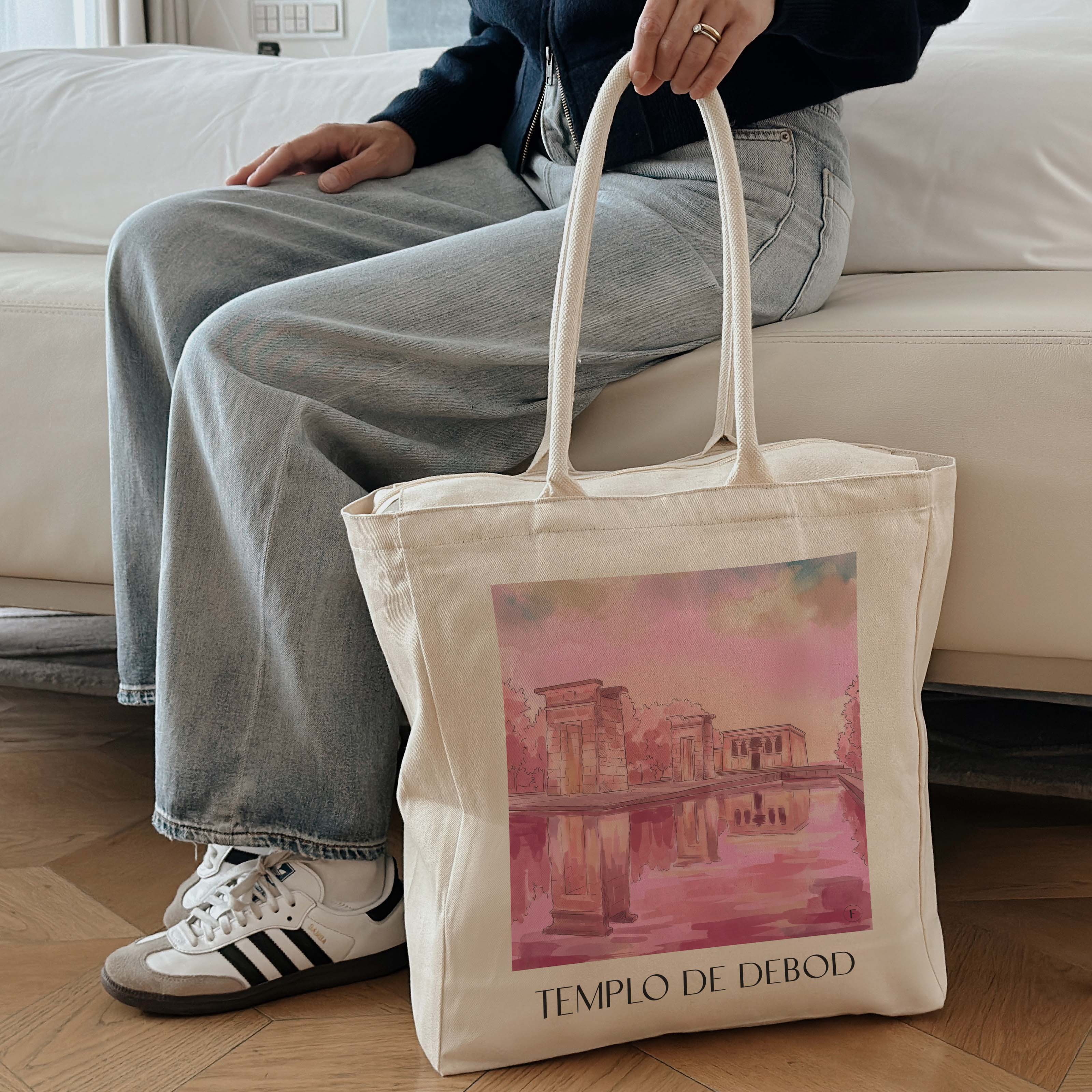 templo-de-debod-madrid-spanien-einkaufstasche-aquarell-pink-rosa