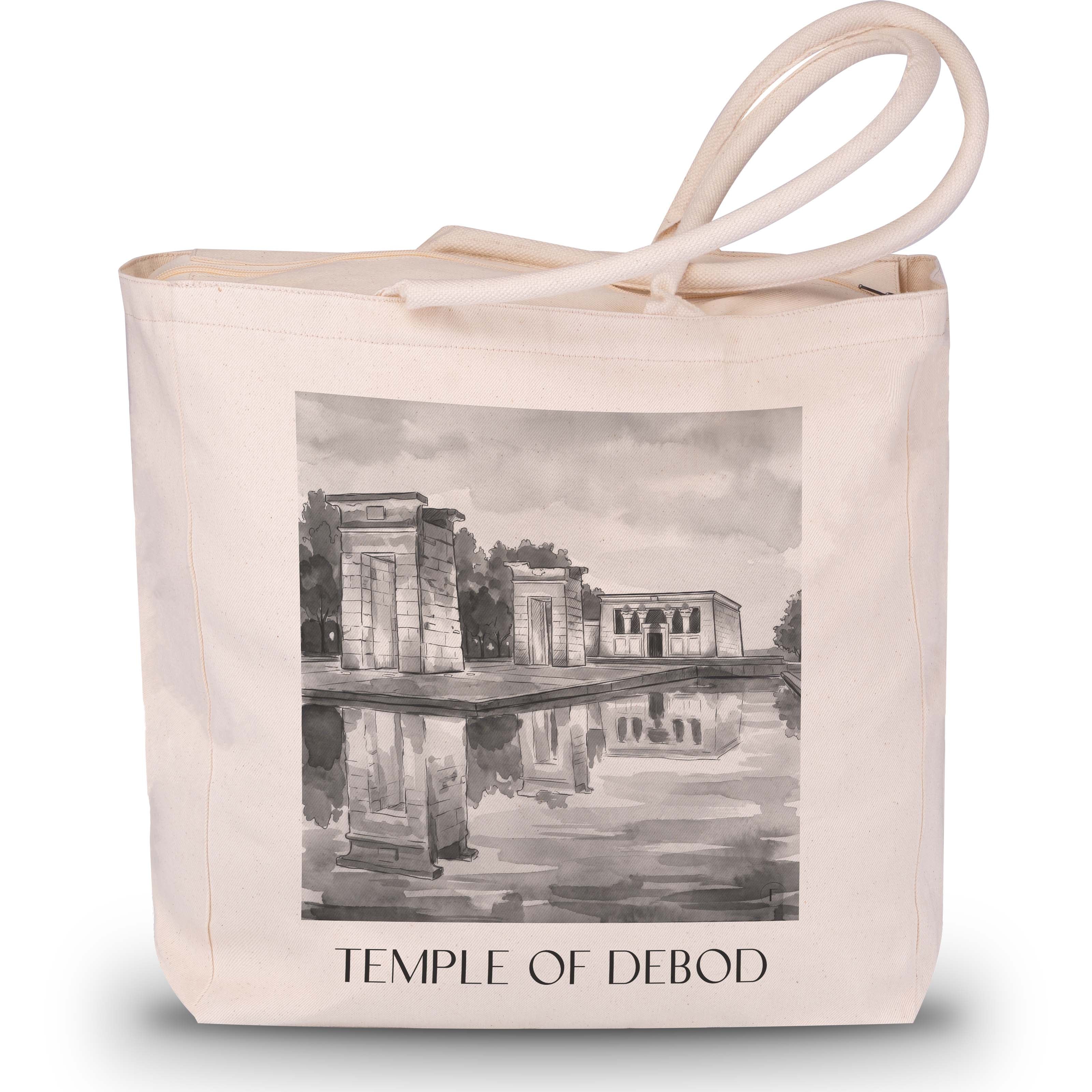 Templo de Debod Shopping Tasche - Madrid - Spanien Tote Bag - Einkaufstasche im Aquarell Schwarz-Weiß Stil - favplace