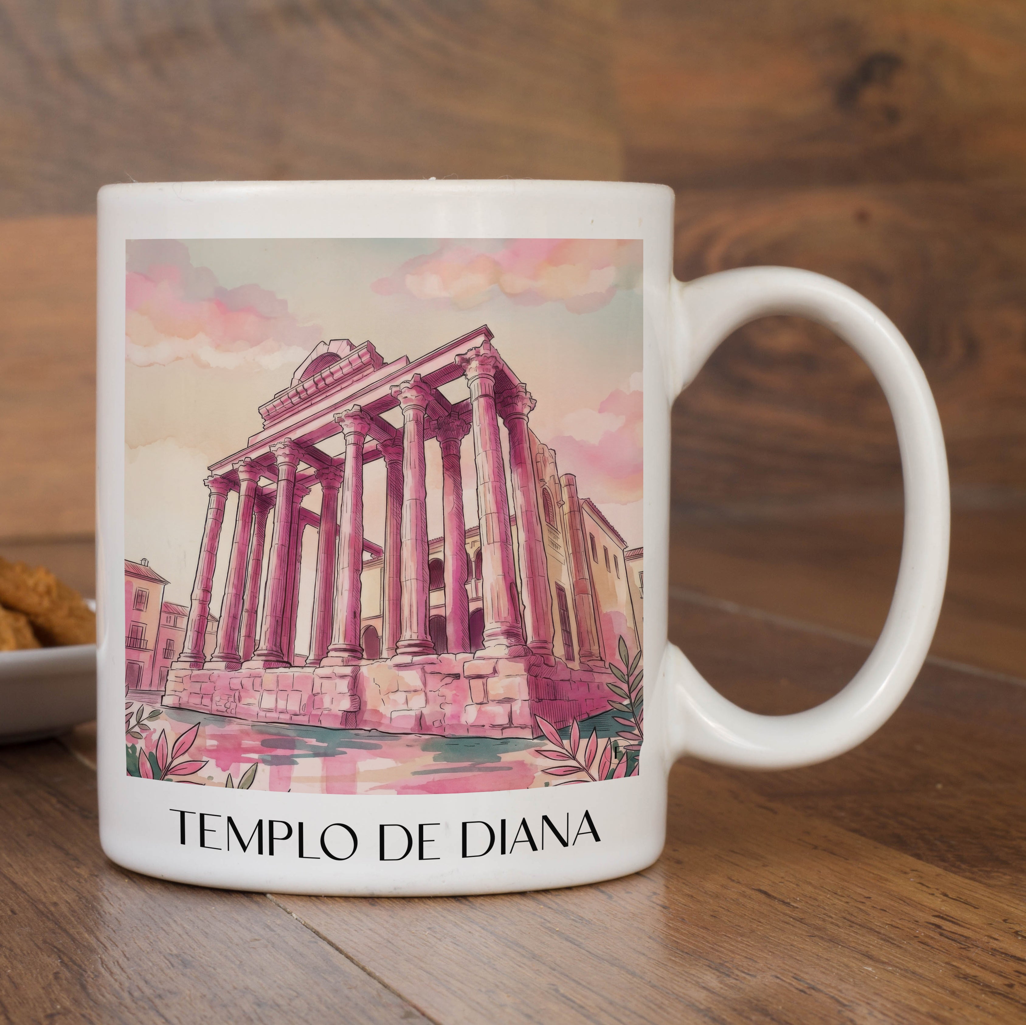templo-de-diana-mérída-spanien-kaffeebecher-aquarell-pink-rosa