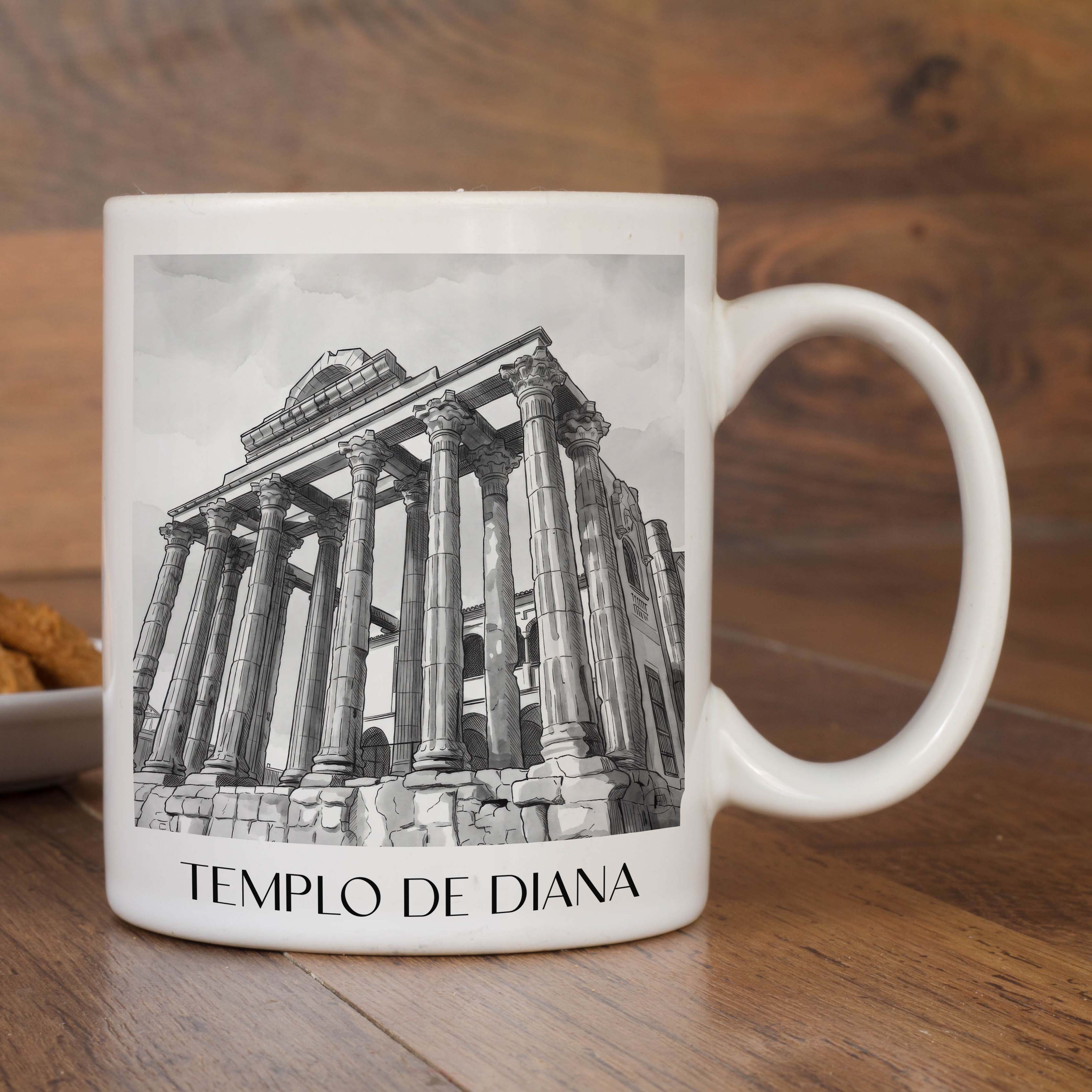 templo-de-diana-mérída-spanien-kaffeebecher-aquarell-schwarz-weiss