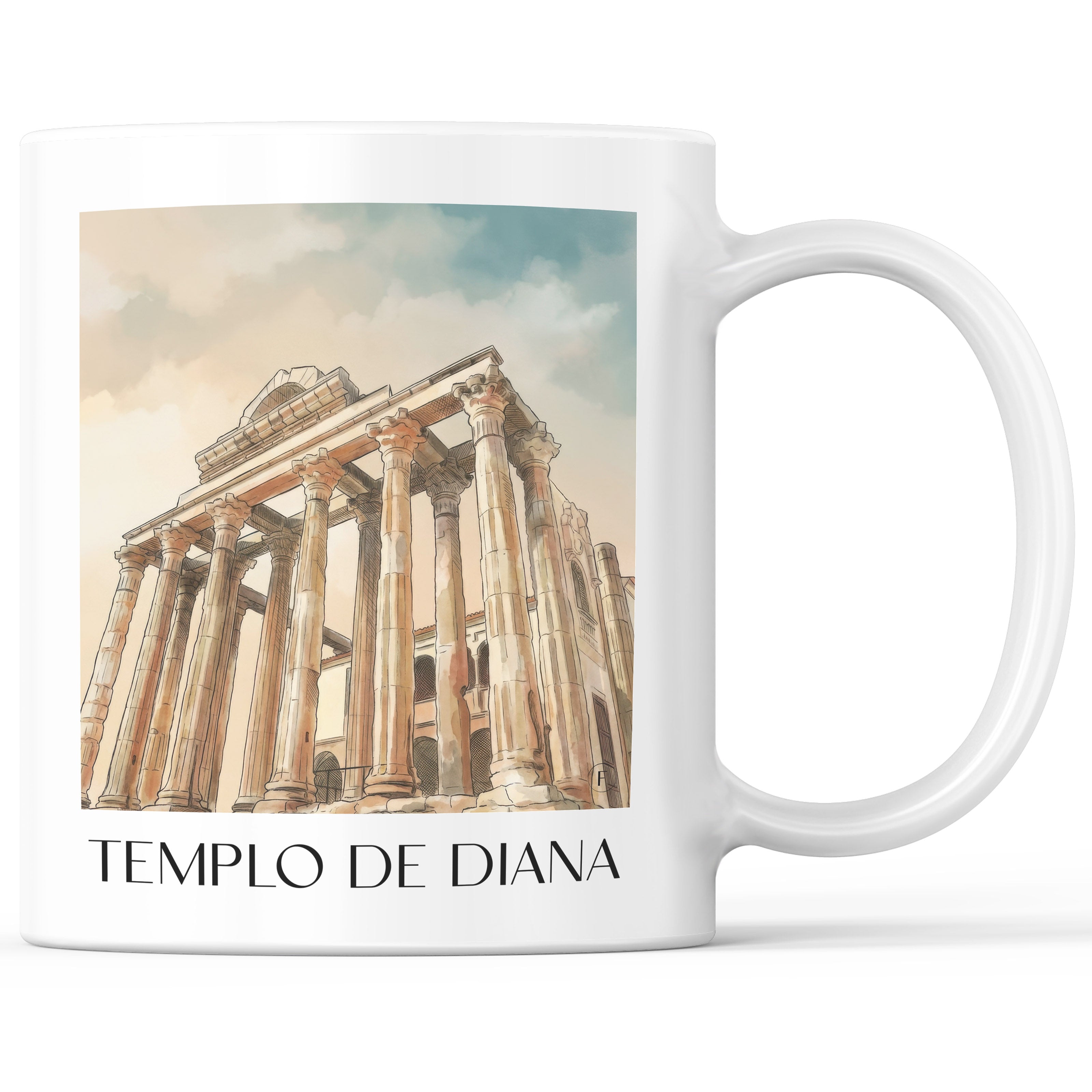 Templo de Diana Kaffeebecher - Mérída - Spanien Becher - Kaffeetasse im Aquarell Stil - favplace